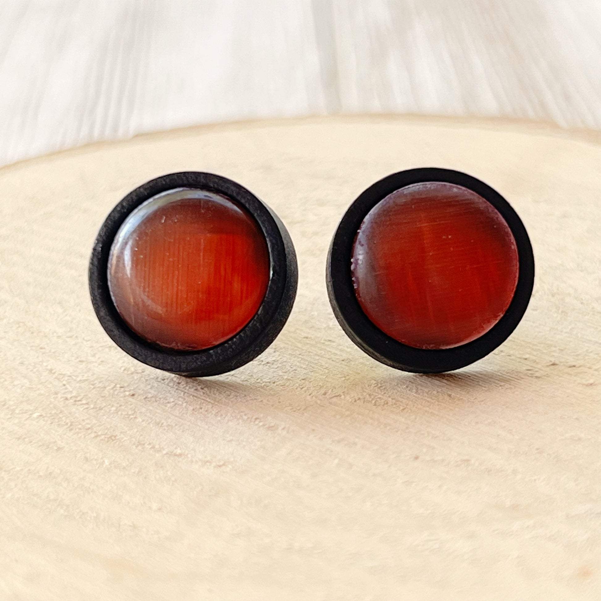 Orange Resin Black Wood Unisex Stud Earrings - Unique & Stylish Accessories