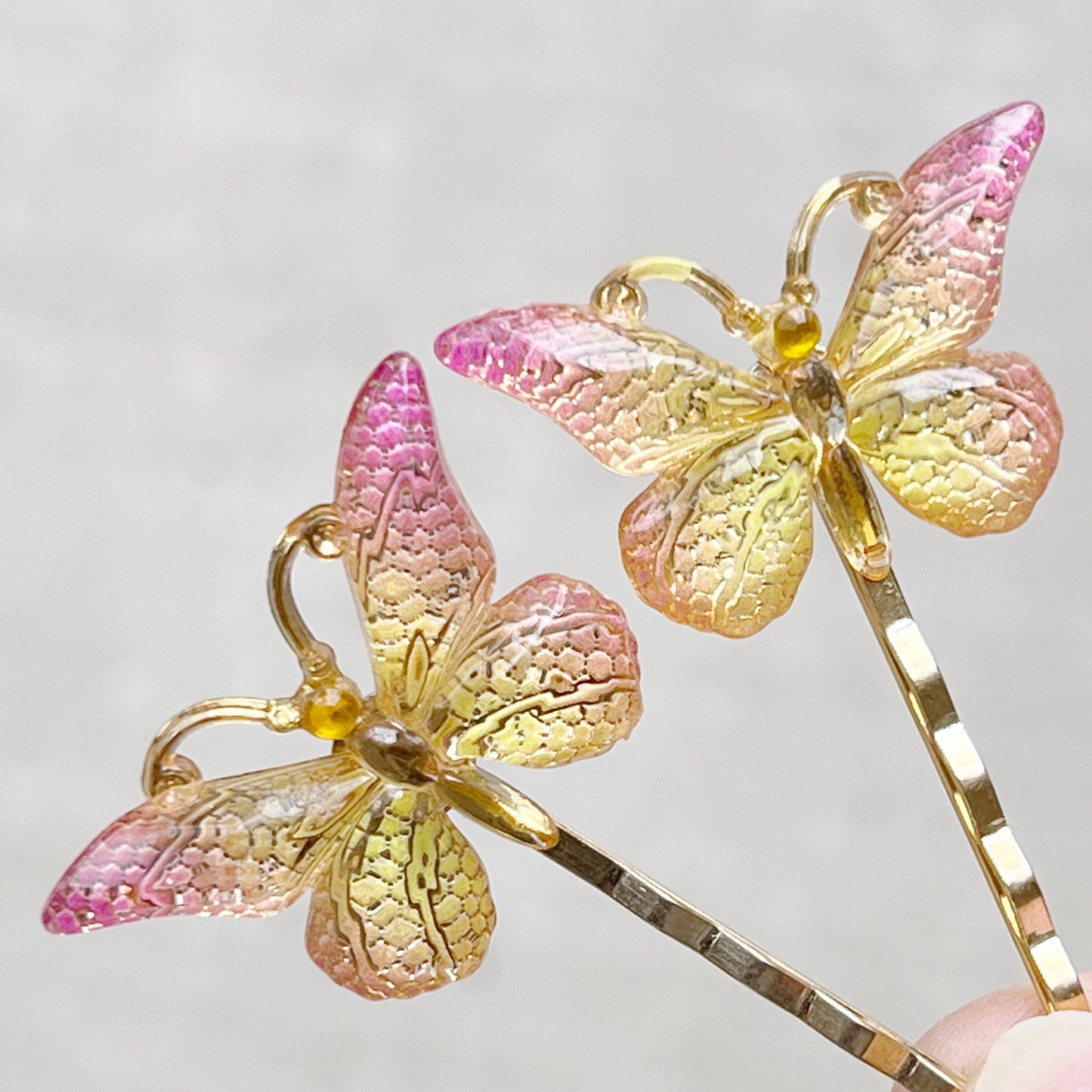 Pink & Yellow Gold Butterfly Hair Pins