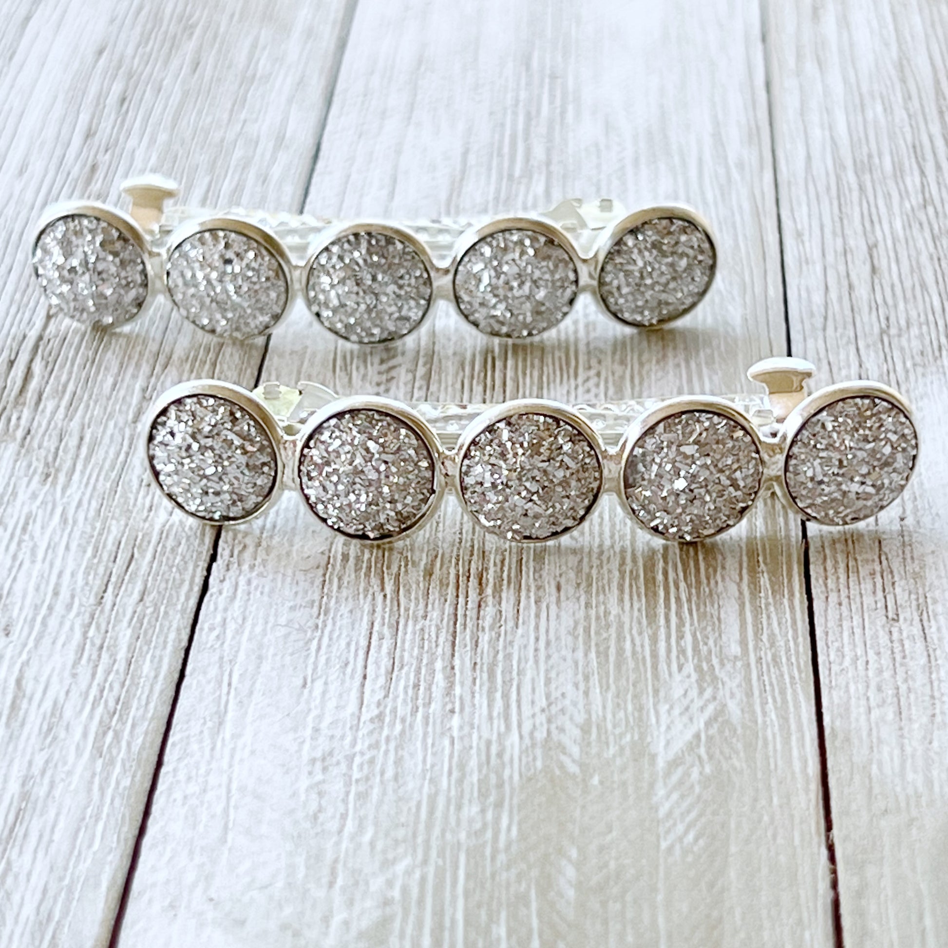 Metallic Silver Druzy Barrettes - Stylish & Elegant Hair Accessories