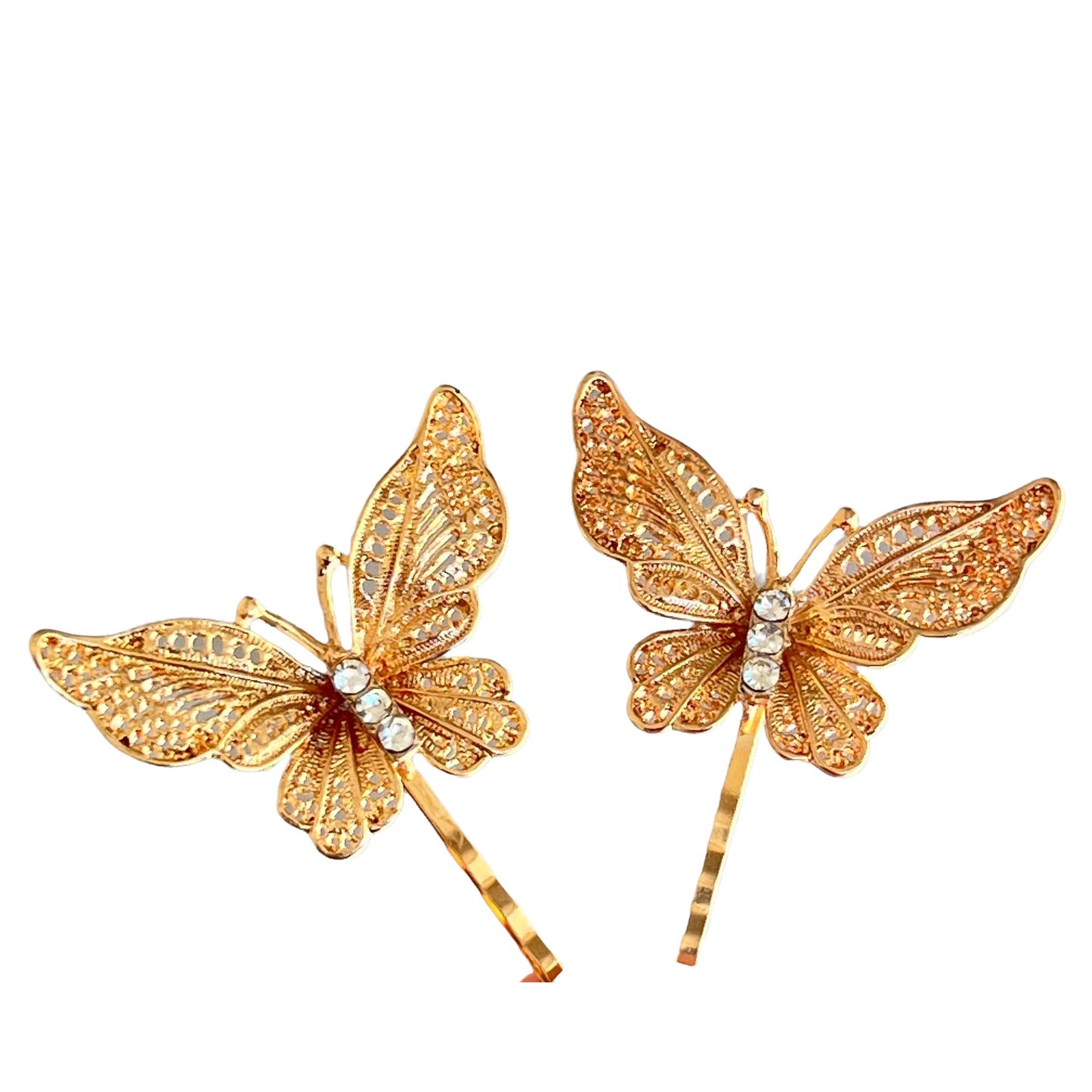 Gold Filigree Butterfly Hair Pins - Elegant Accessories for Stylish Hairdos