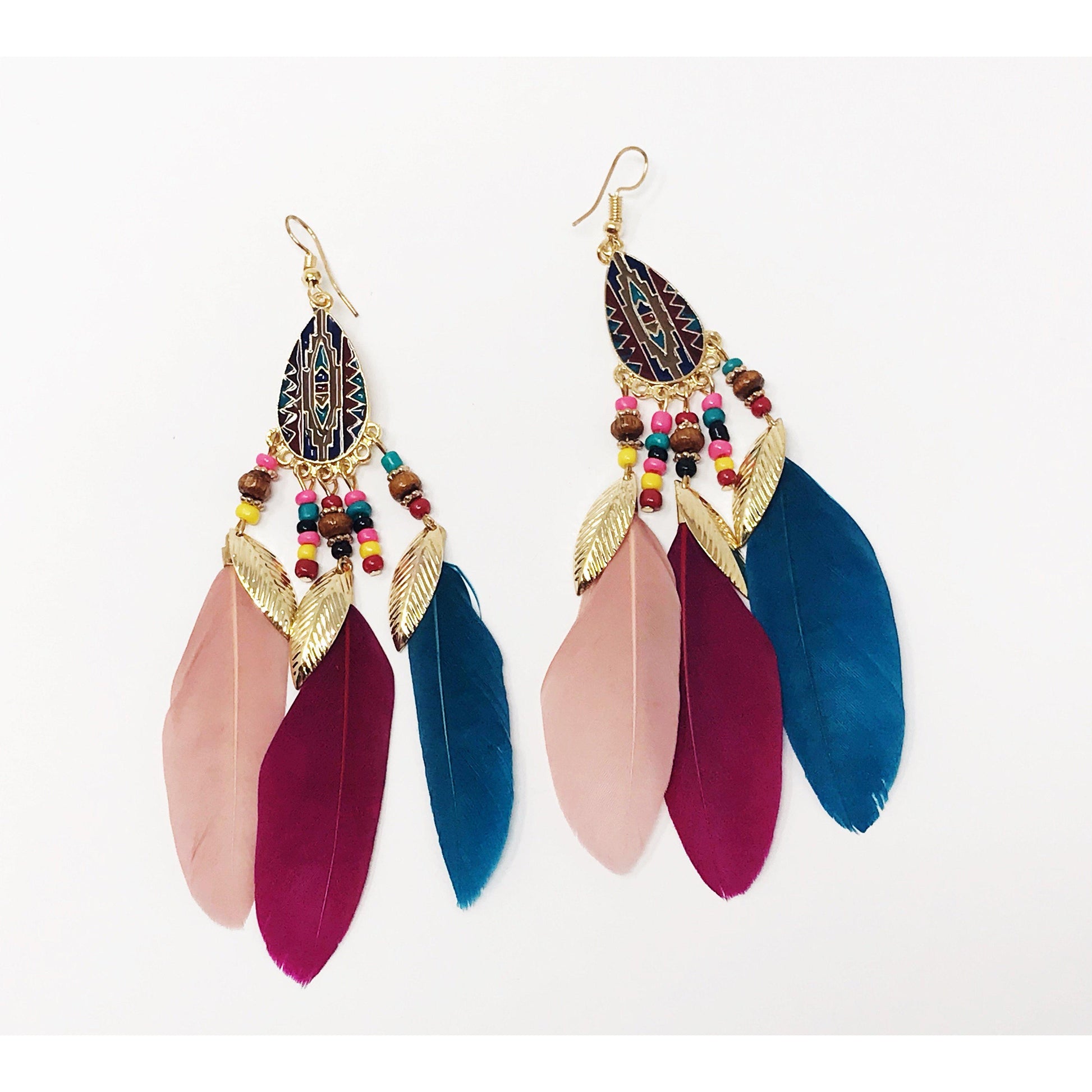 Multi-Colored Feather Earrings - Bohemian-Inspired Vibrant Accessories