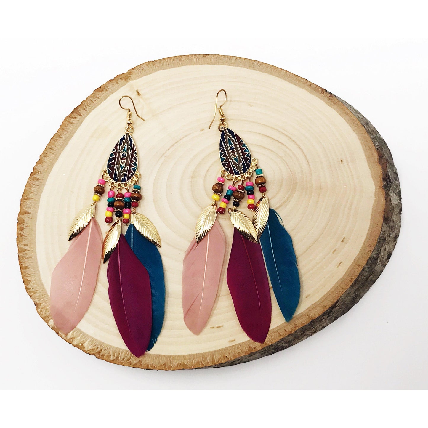 Multi-Colored Feather Earrings - Bohemian-Inspired Vibrant Accessories