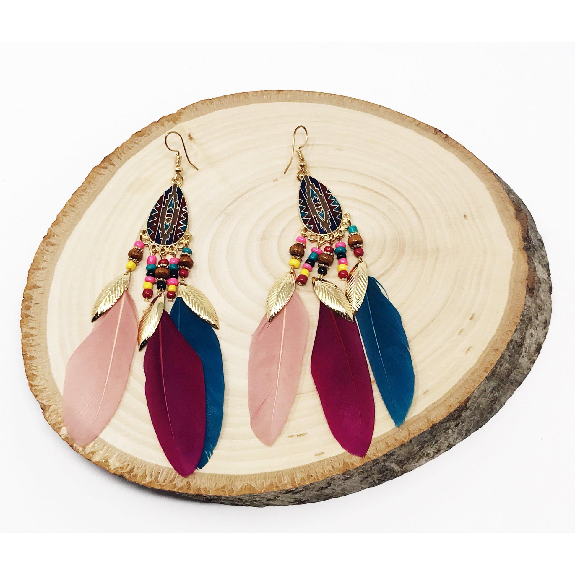 Multi-Colored Feather Earrings - Bohemian-Inspired Vibrant Accessories