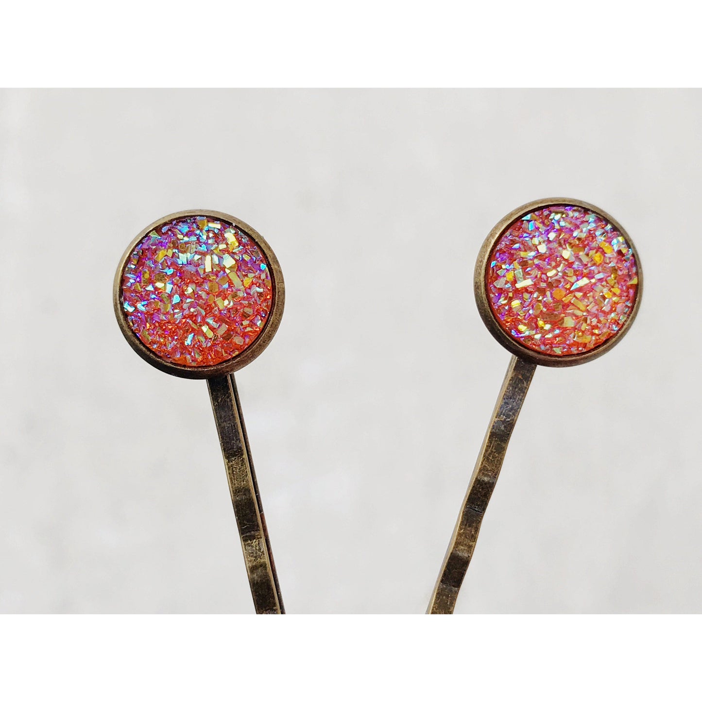 Orange Glitter Druzy Brass Hair Pins - Sparkling & Stylish Hair Accessories