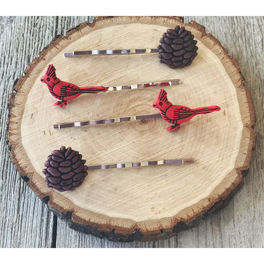 Pinecone Hair Pin, Cardinal Bobby Pin, Pinecone Bobby Pin, Womens Hair Clips, Cardinal Bird Hair Pin