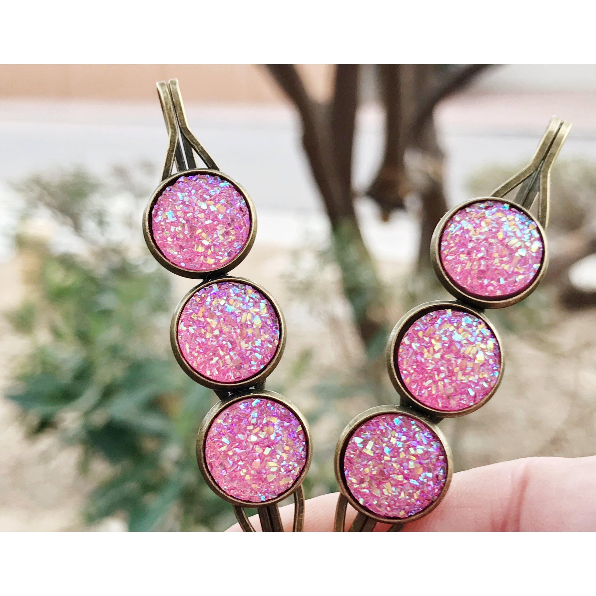 Pink Druzy Hair Pins - Stylish & Elegant Hair Accessories