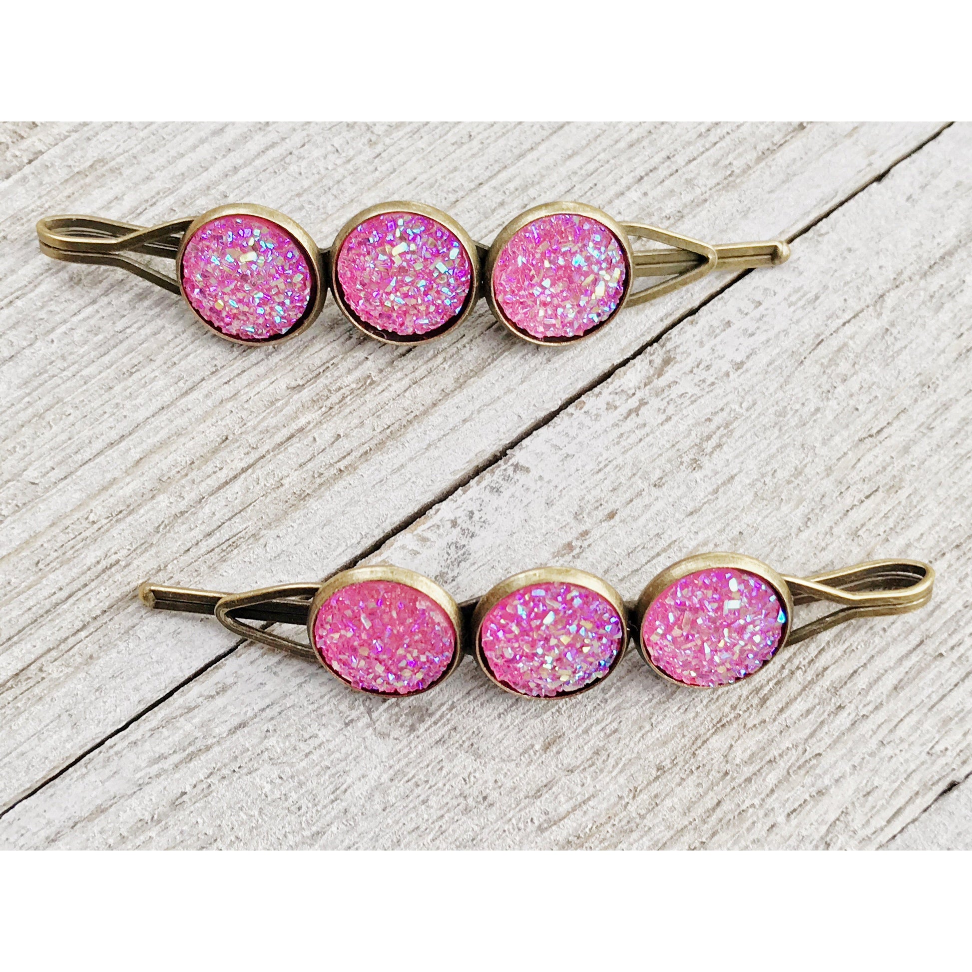 Pink Druzy Hair Pins - Stylish & Elegant Hair Accessories