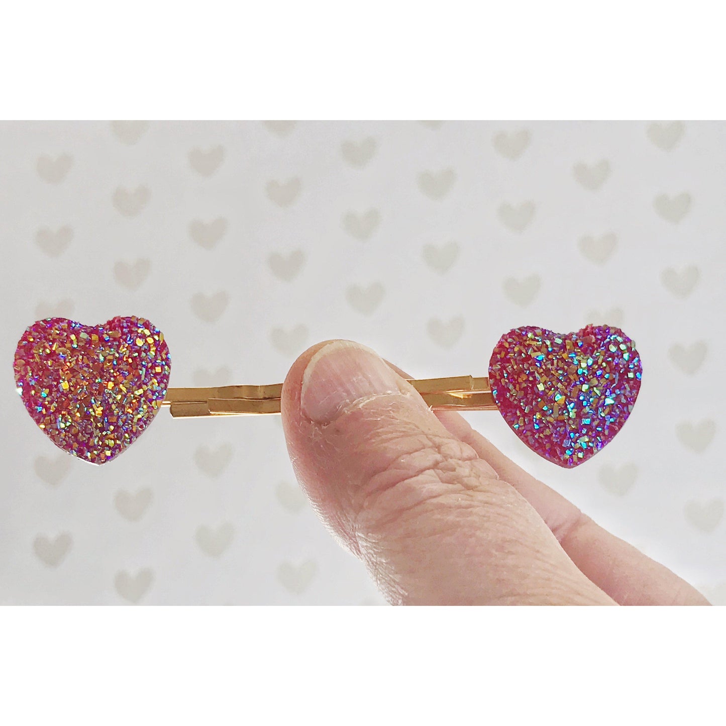 Pink Glitter Druzy Heart Hair Pins - Sparkling & Romantic Accessories