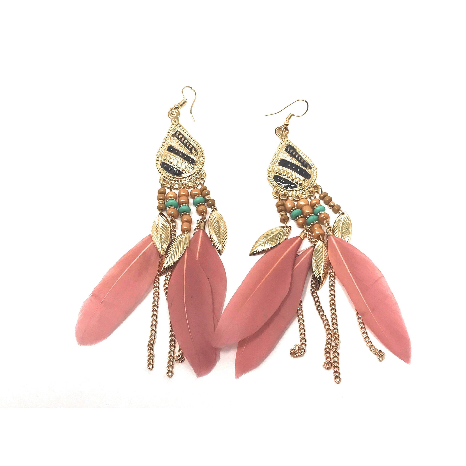 Pink Feather Chain Dangle Earrings - Stylish Bohemian Accessories