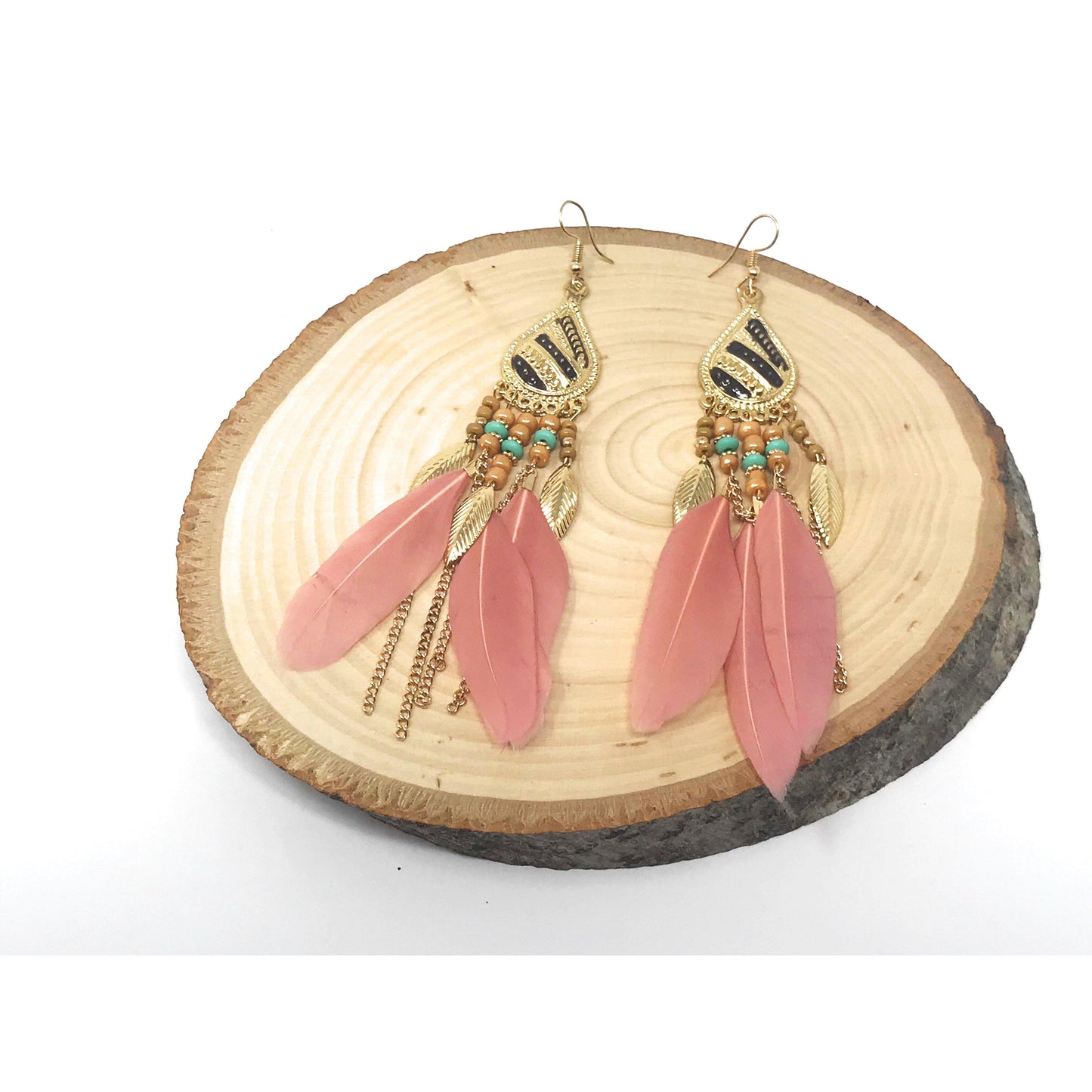 Pink Feather Chain Dangle Earrings - Stylish Bohemian Accessories