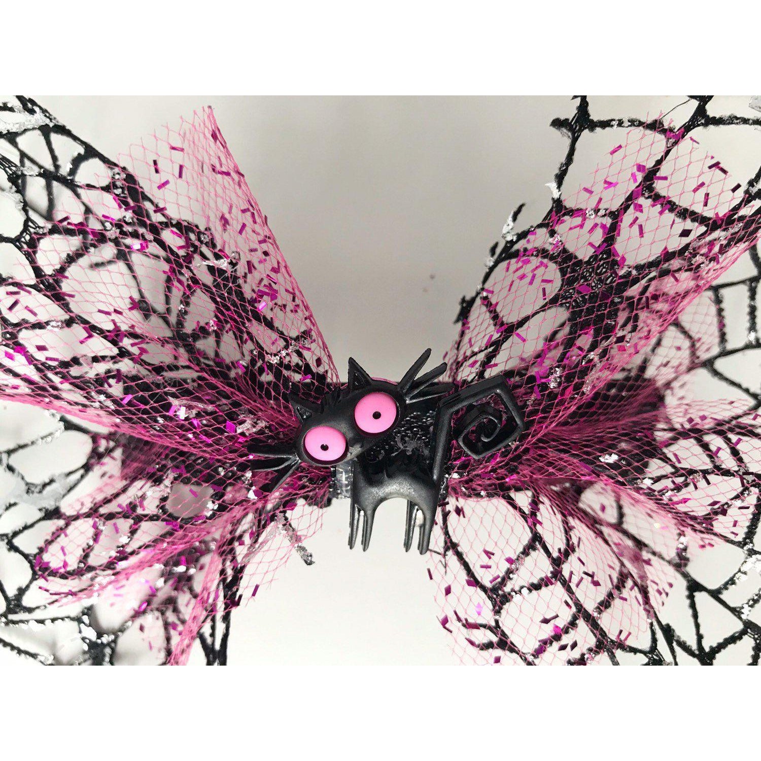 Halloween Black Spooky Cat Pink Hair Bow - Fun & Festive Halloween Accessory with a Pop of Color