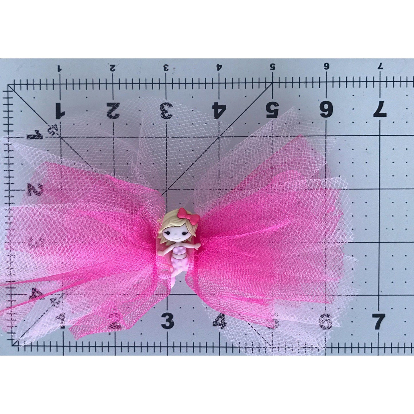 Pink Tulle Hair Bow with Mermaid Embellishment - Whimsical and Playful Hair Accessory