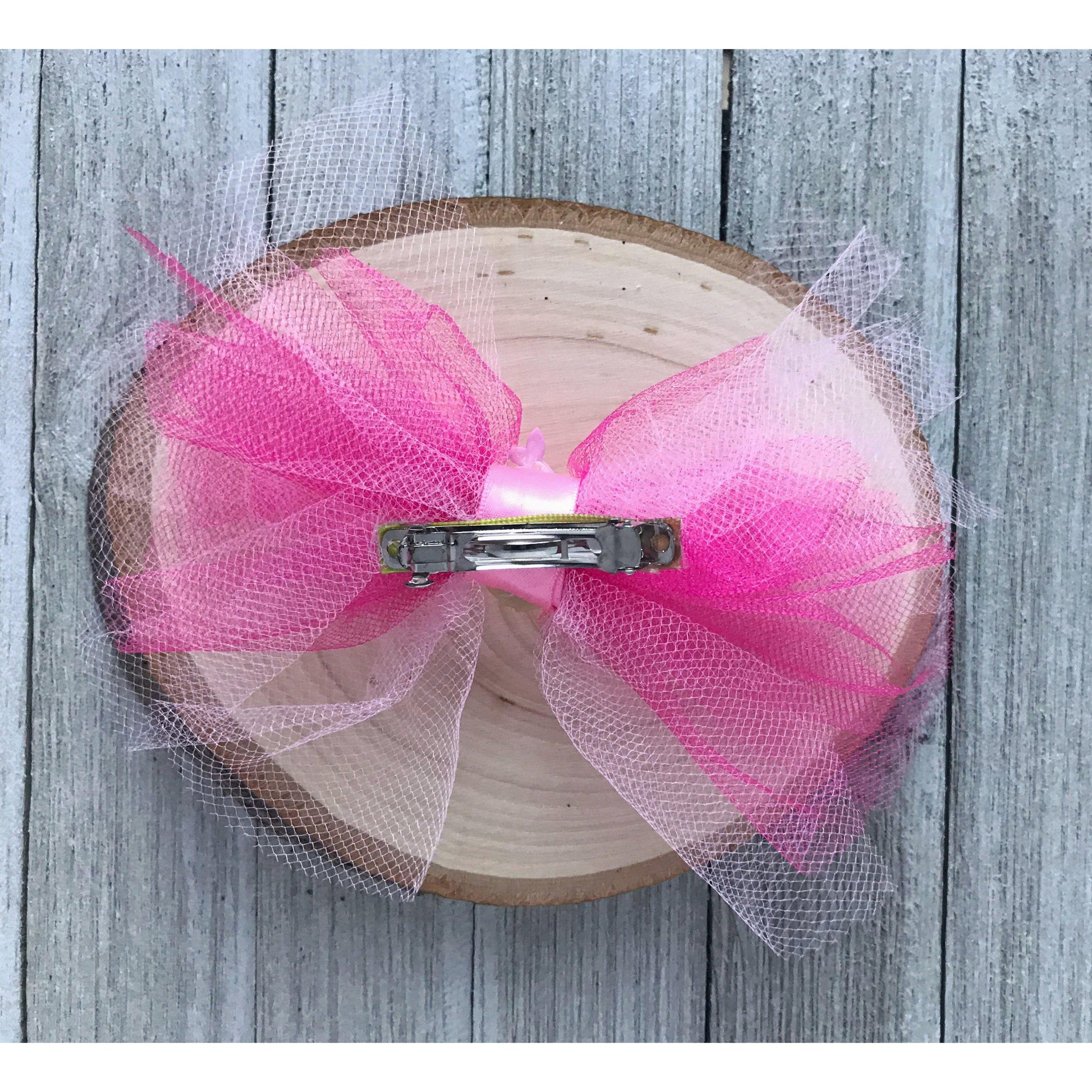 Pink Tulle Hair Bow with Mermaid Embellishment - Whimsical and Playful Hair Accessory