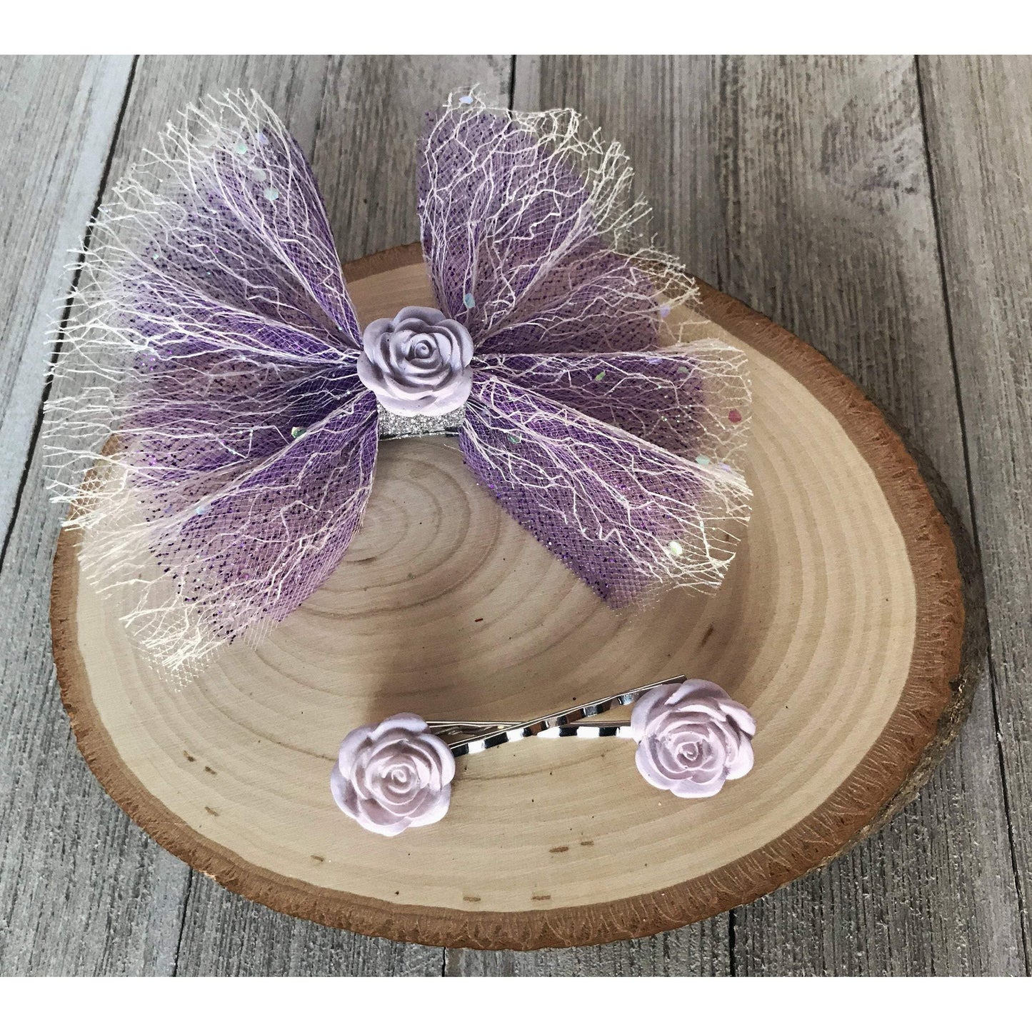 Purple Flower Headband, Mommy & Me Gift Set, Lavender Hair Pins, Baby Hair Bows, Womens Hair Clips, Tulle Hair Barrettes, Girls Bobby Pins