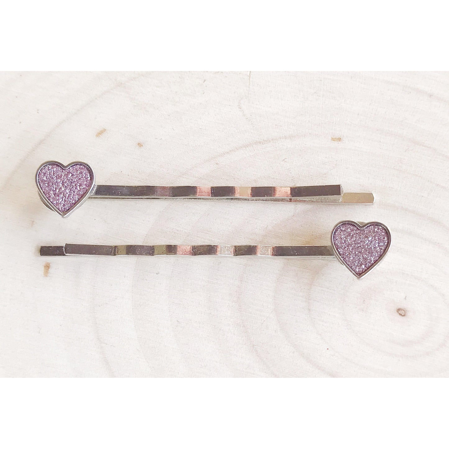 Tiny Purple Glitter Heart Hair Pins - Delicate & Sparkling Accessories