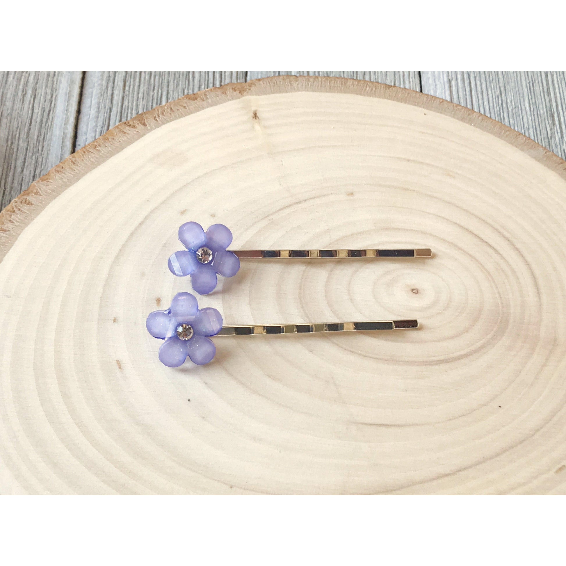 Purple Rhinestone Flower Hair Pins - Elegant Floral Accessories with Sparkling Detail