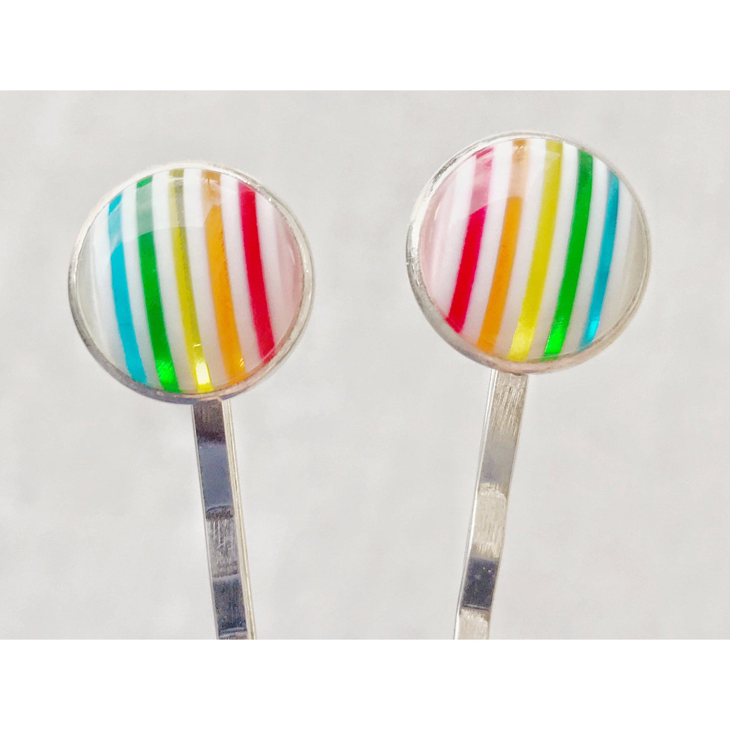 Rainbow Striped Brass Hair Pins - Colorful and Stylish Accessories