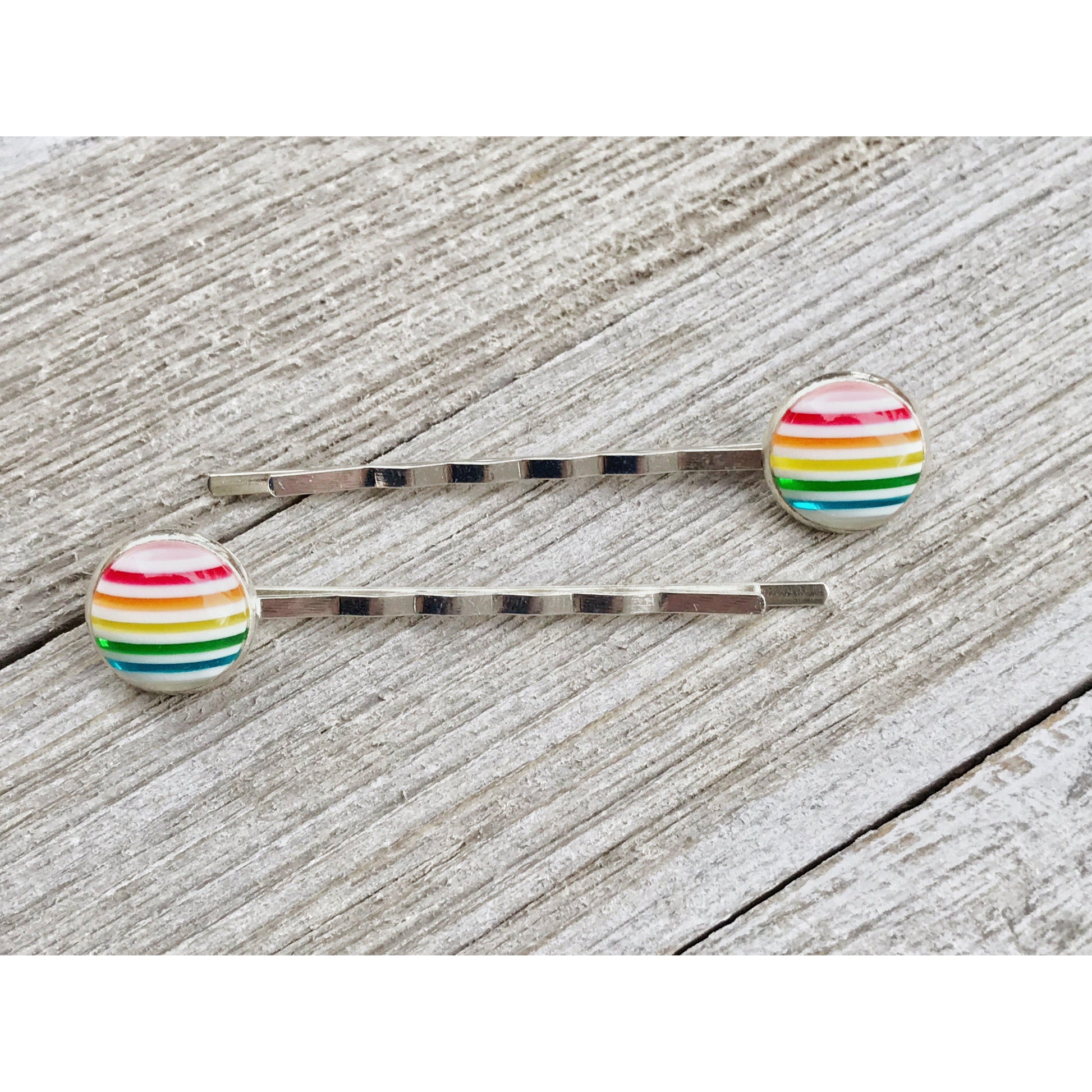 Rainbow Striped Brass Hair Pins - Colorful and Stylish Accessories