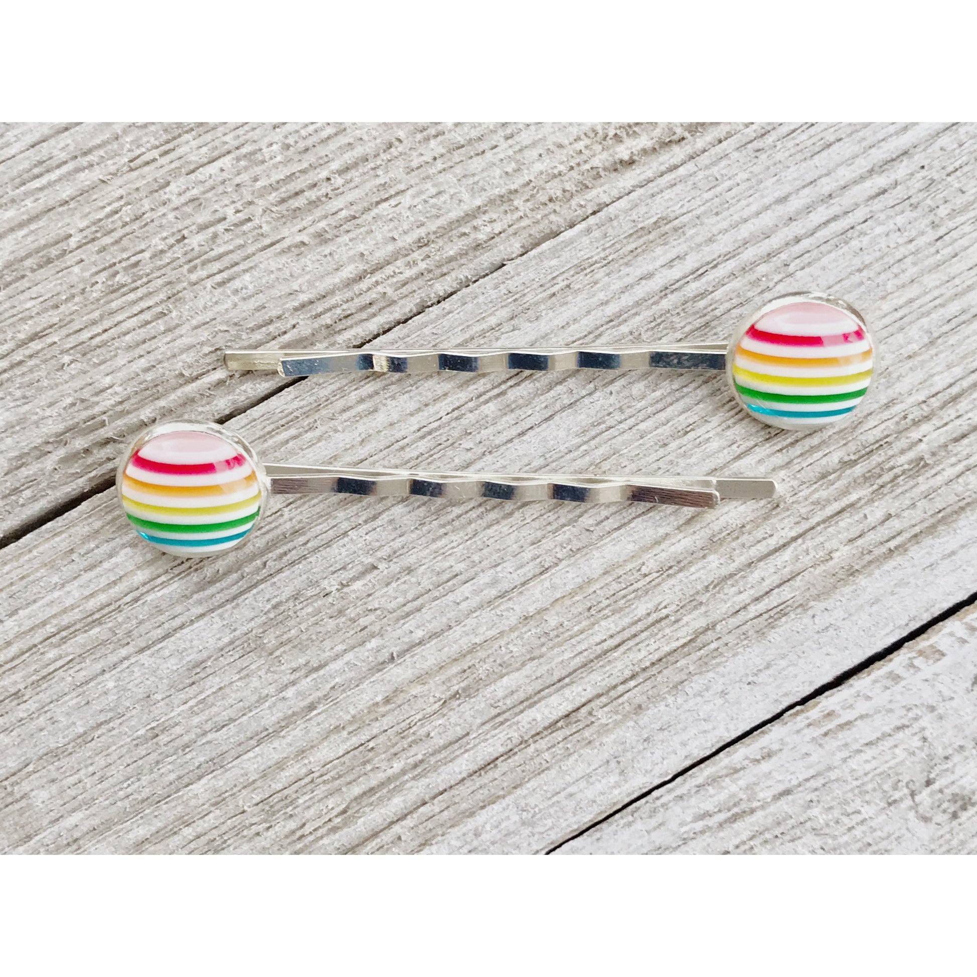 Rainbow Striped Brass Hair Pins - Colorful and Stylish Accessories