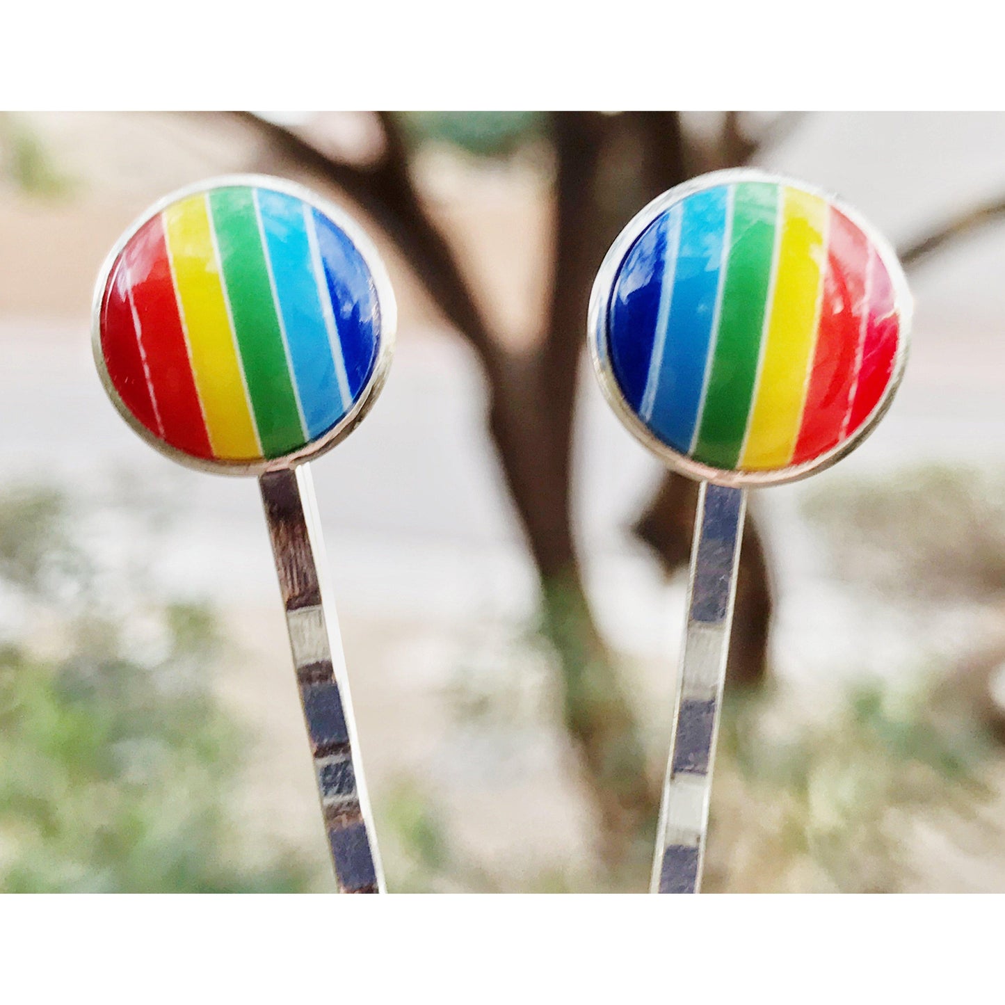 Rainbow Striped Brass Hair Pins - Colorful and Stylish Accessories