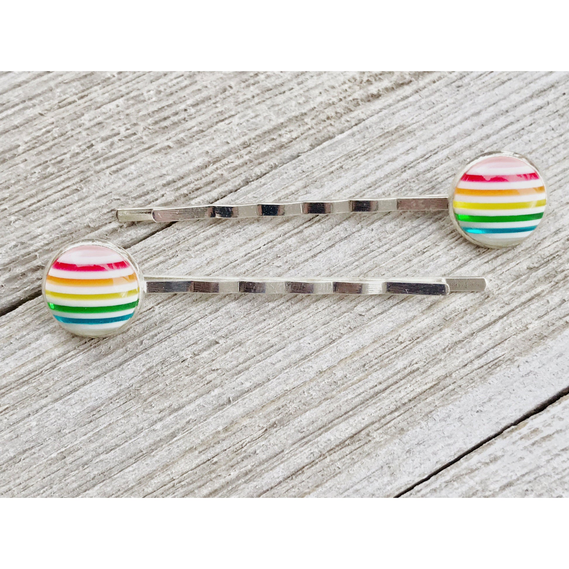 Rainbow Striped Brass Hair Pins - Colorful and Stylish Accessories