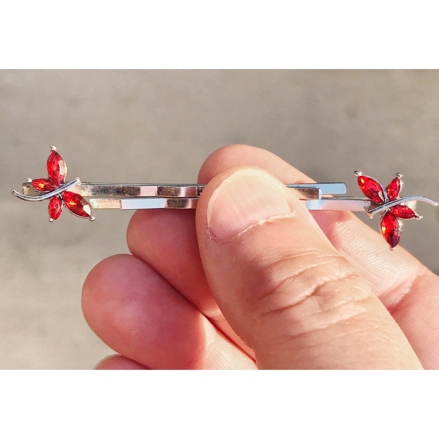 Red Rhinestone Dragonfly Hair Pins - Delicate Accents for Elegant Hairstyles