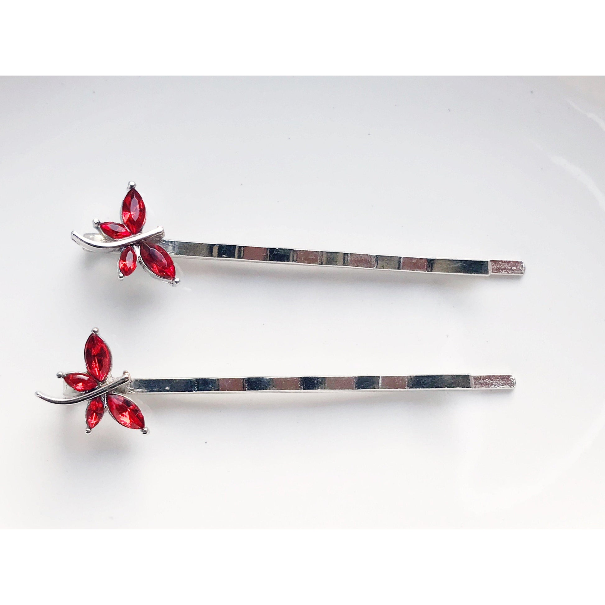 Red Rhinestone Dragonfly Hair Pins - Delicate Accents for Elegant Hairstyles