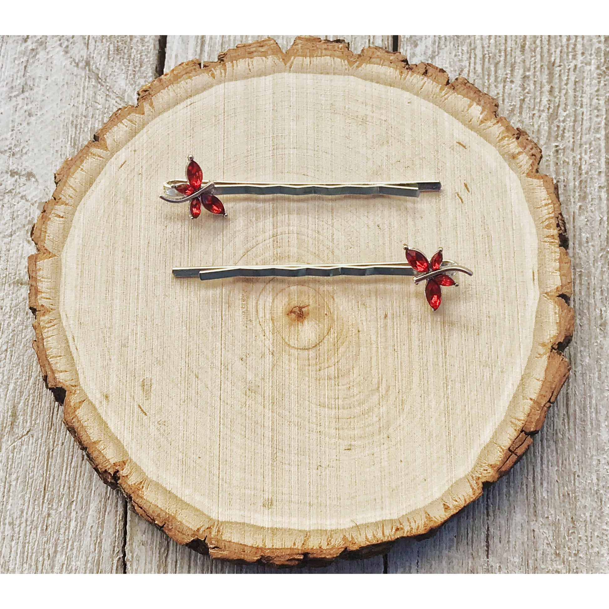 Red Rhinestone Dragonfly Hair Pins - Delicate Accents for Elegant Hairstyles