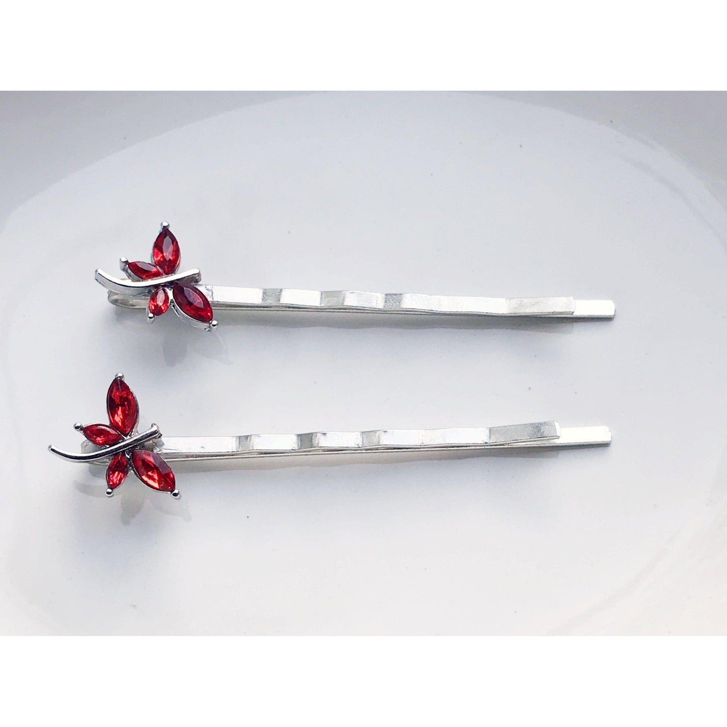 Red Rhinestone Dragonfly Hair Pins - Delicate Accents for Elegant Hairstyles