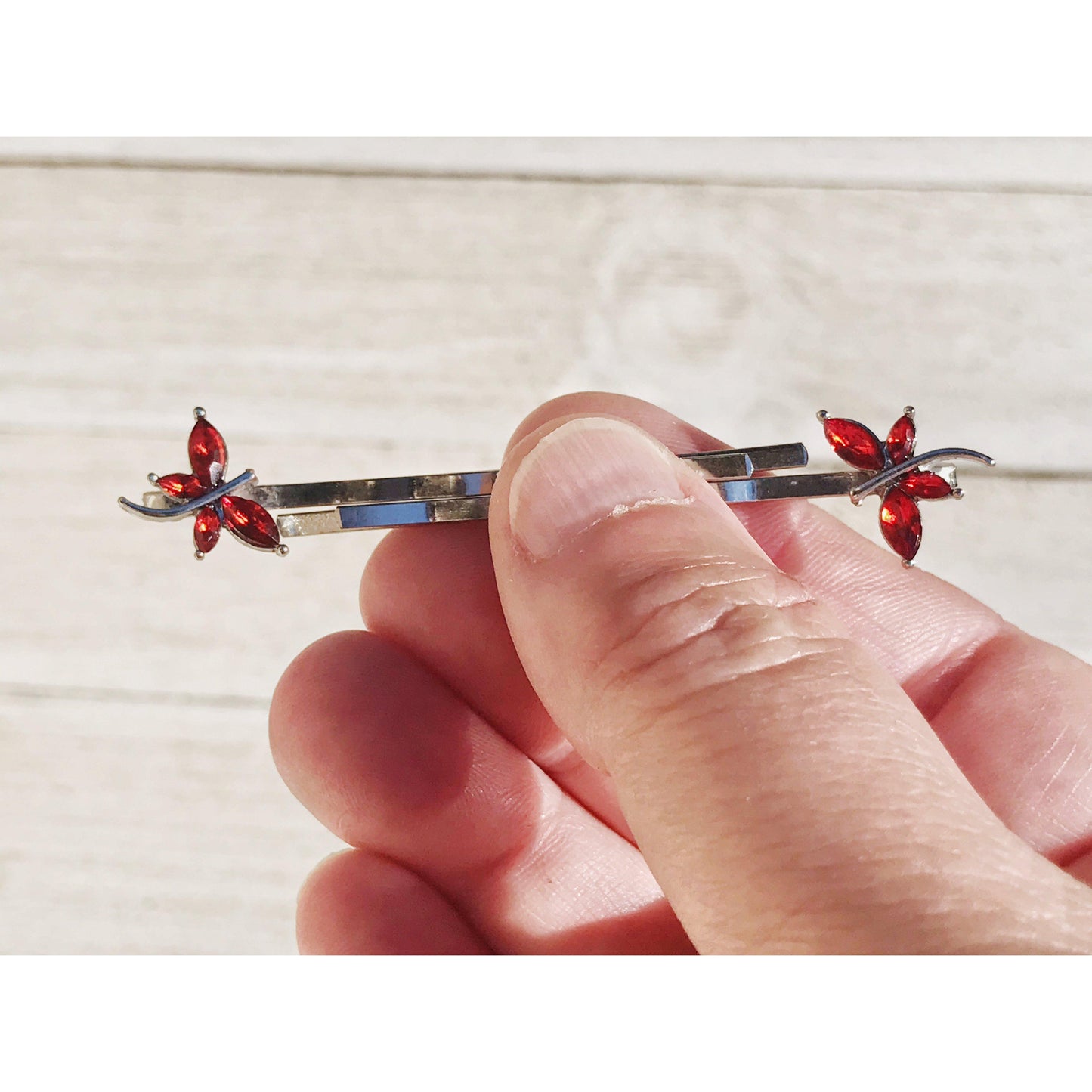 Red Rhinestone Dragonfly Hair Pins - Delicate Accents for Elegant Hairstyles