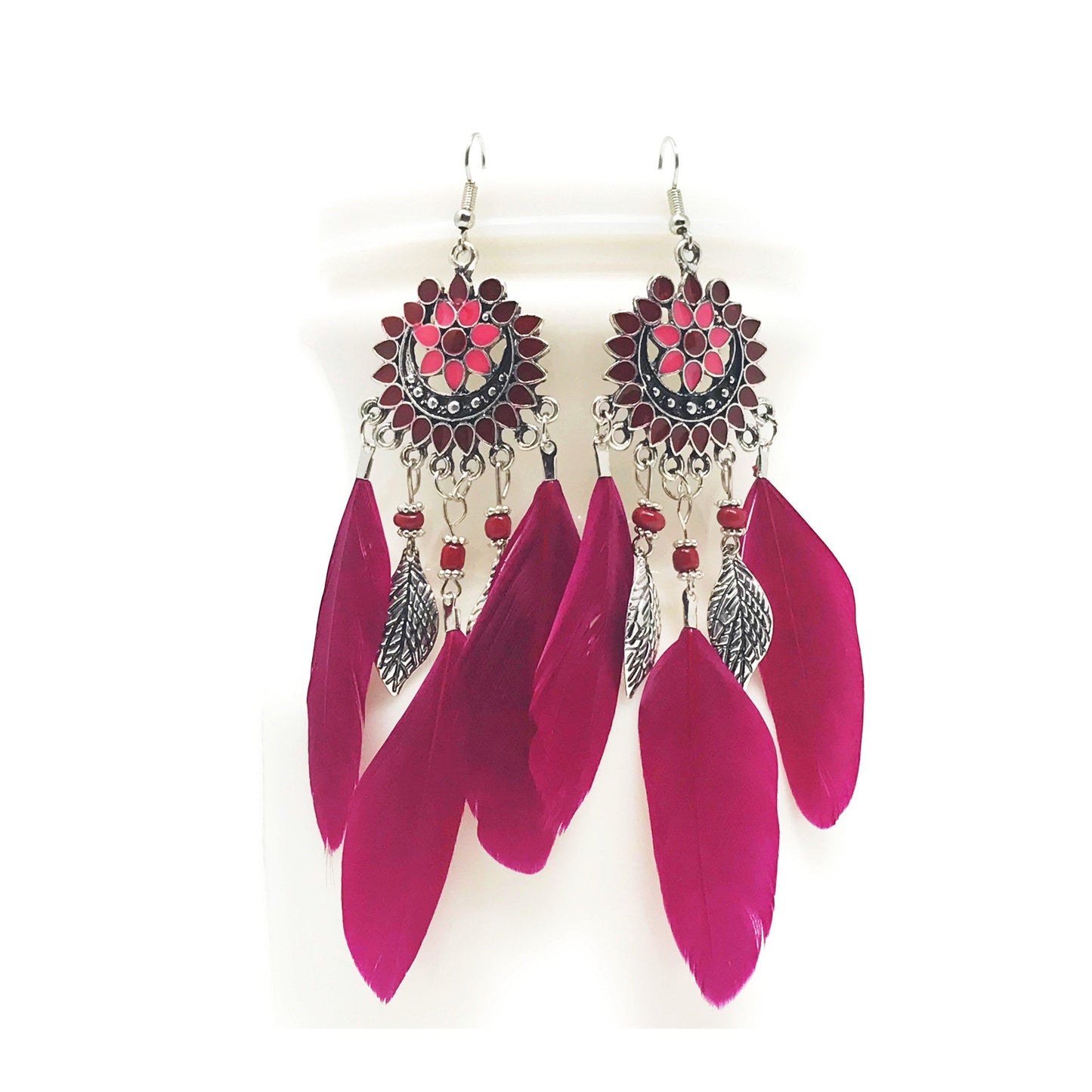 Red Feather Western Dangle Earrings - Stylish Boho-Chic Accessories