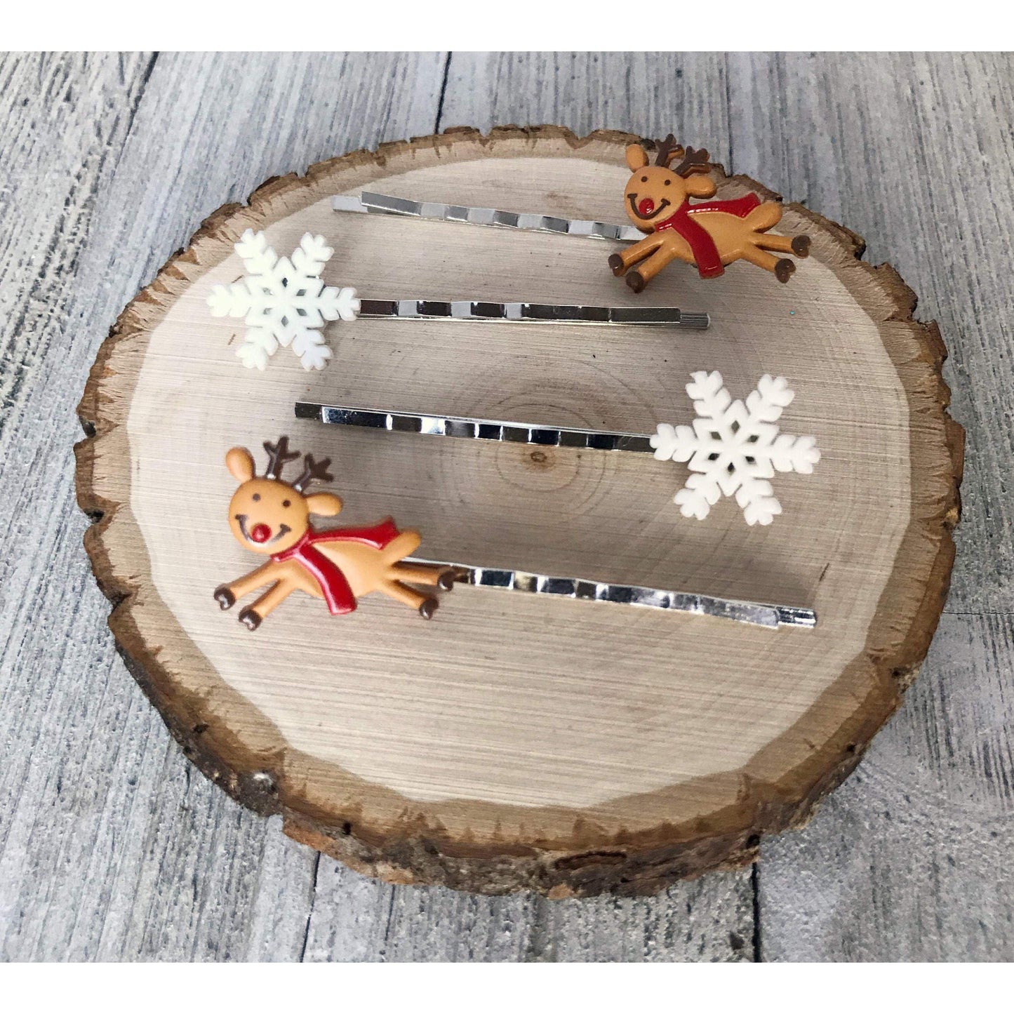 Reindeer Hair Pins, Snowflake Hair Pins, Christmas Hair Clips, Reindeer Barrettes, Womens Hair Clips