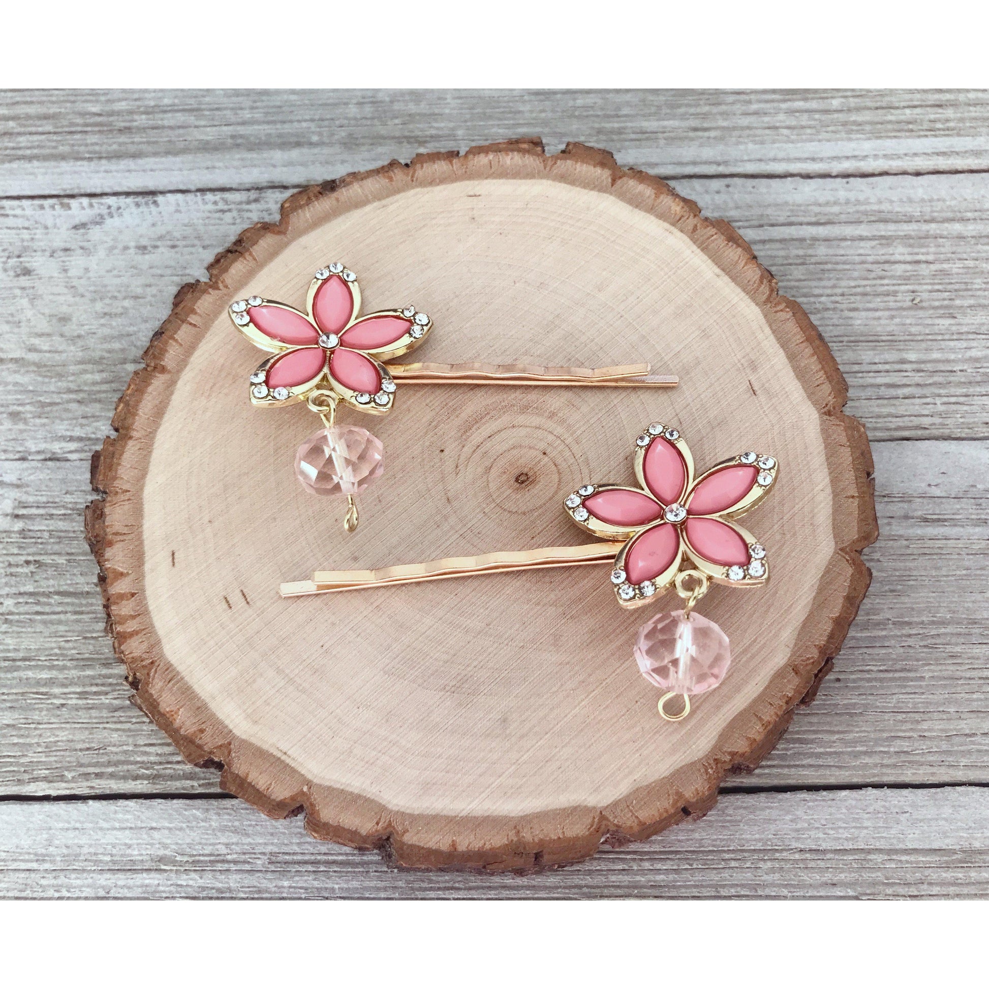 Pink Rhinestone Flower Hair Pins: Sparkling & Elegant Accessories