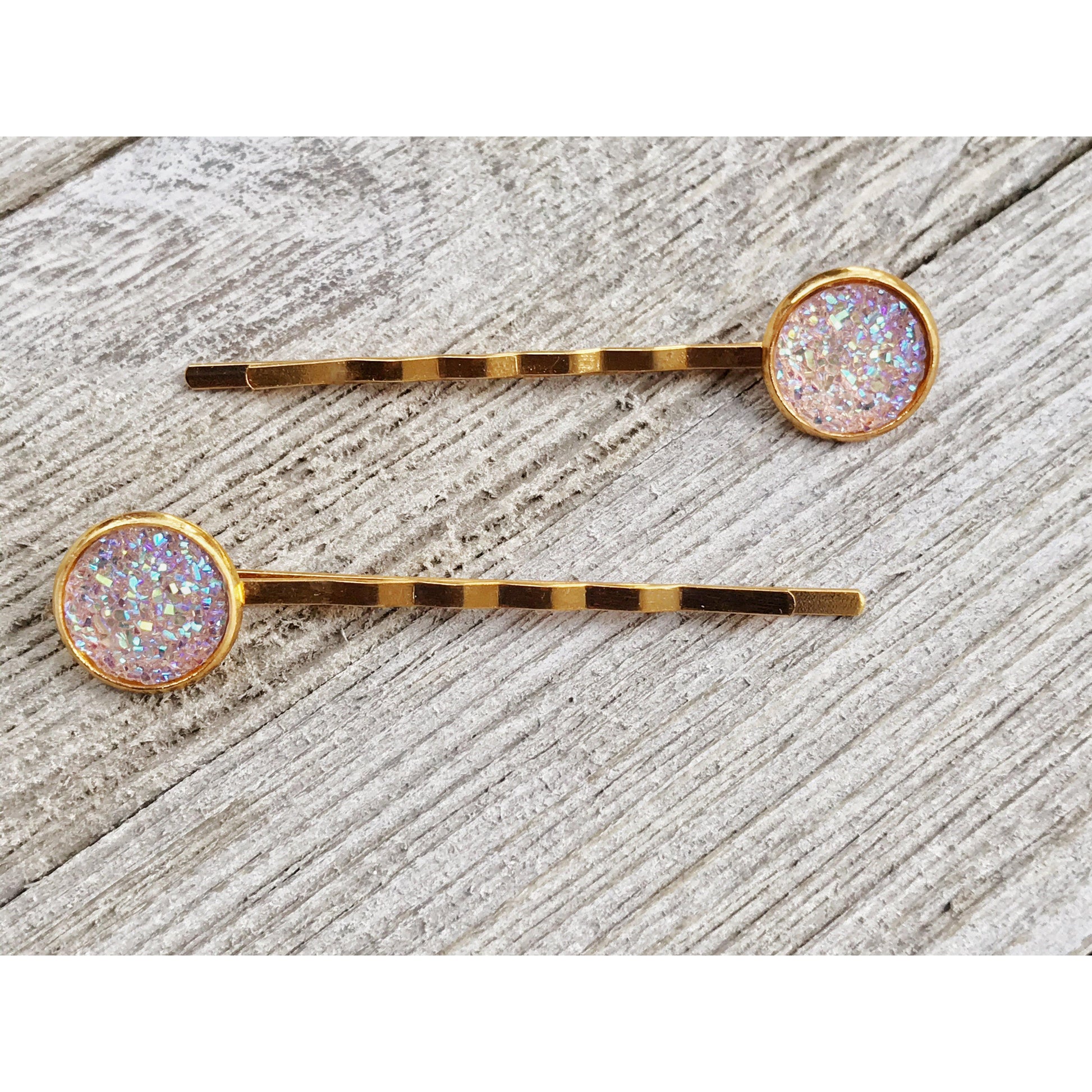 Rose Gold Druzy Hair Pins, Pink Hair Pins, Pink Glitter Hair Clips, Womans Hair Pins, Womens Hair Clips, Rose Gold Bobby Pins, Barrettes