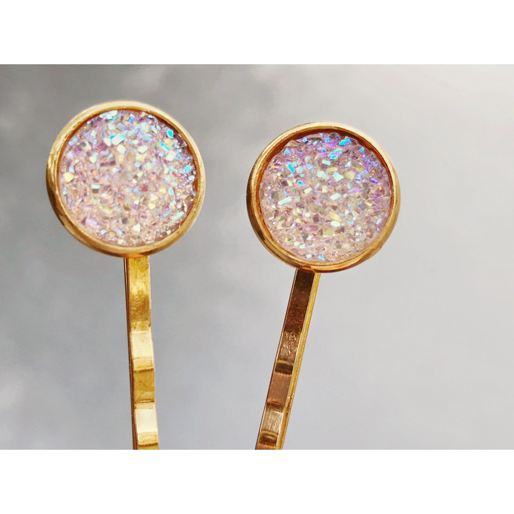 Rose Gold Druzy Hair Pins, Pink Hair Pins, Pink Glitter Hair Clips, Womans Hair Pins, Womens Hair Clips, Rose Gold Bobby Pins, Barrettes