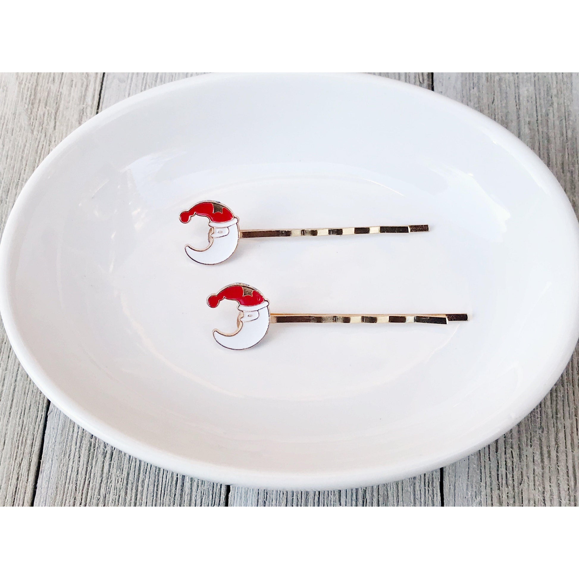 Crescent Moon Santa Hair Pins: Festive Holiday Accessories