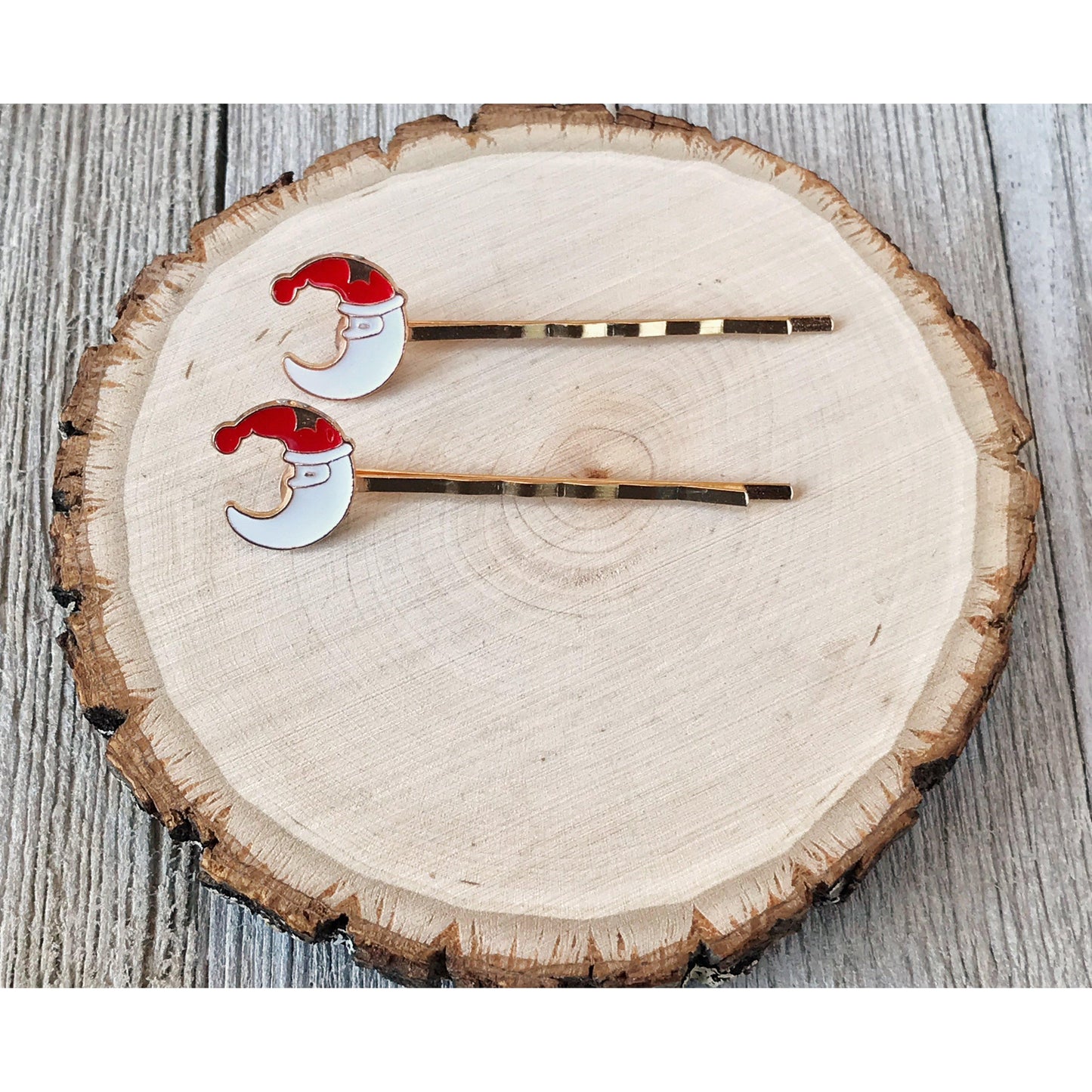 Crescent Moon Santa Hair Pins: Festive Holiday Accessories