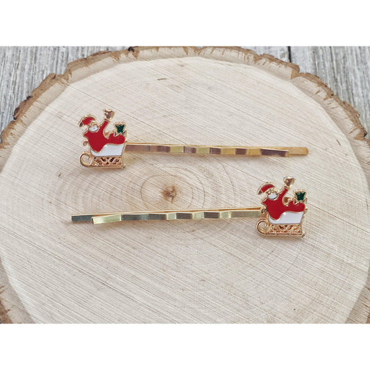 Santa Claus Sleigh Christmas Hair Pins