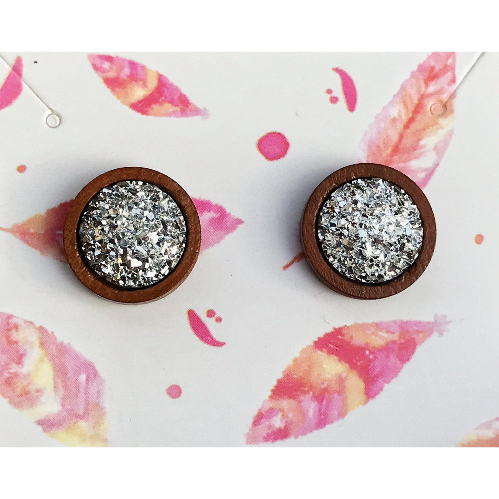 Silver Druzy Wood Stud Earrings: Stylish & Natural Accents for Everyday Wear