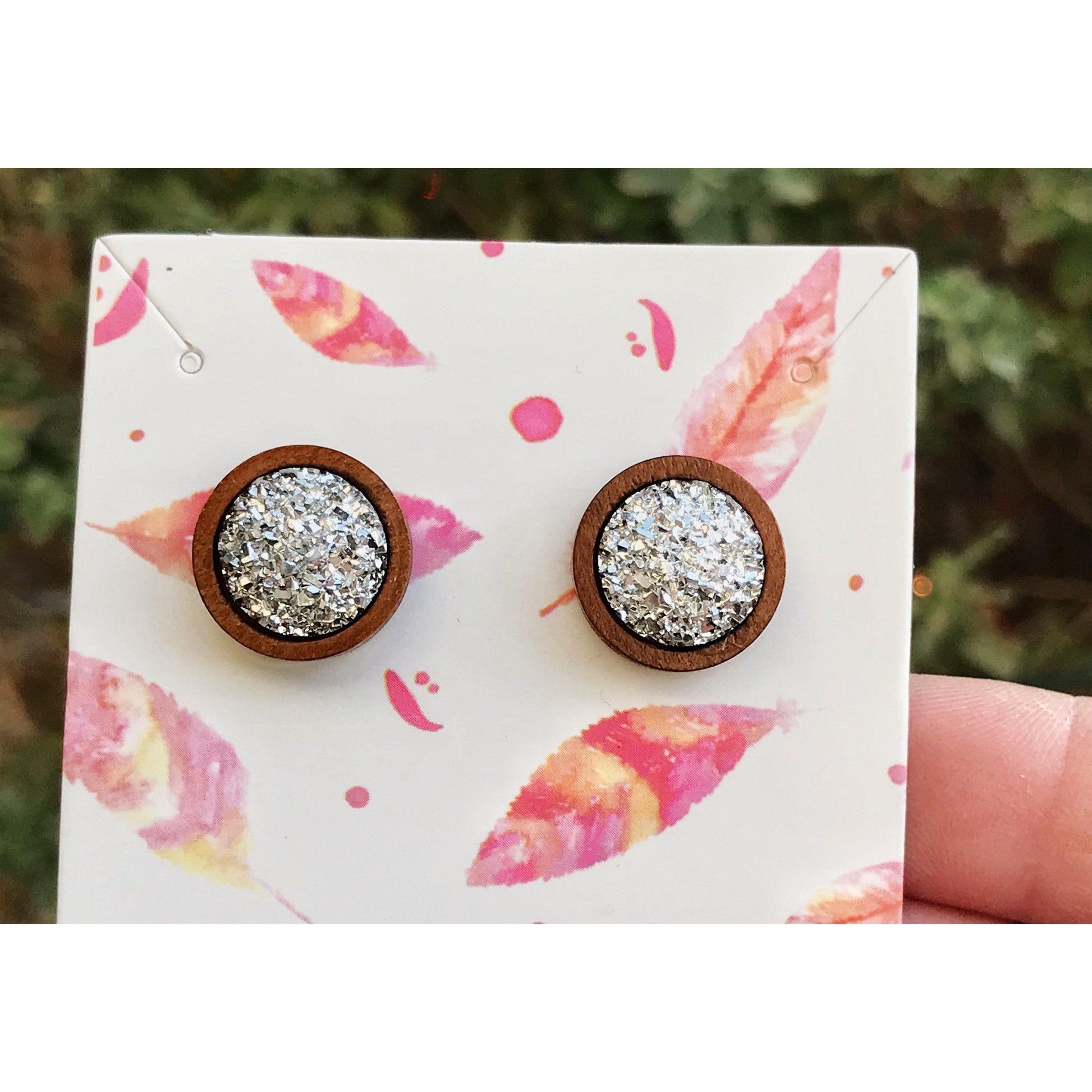 Silver Druzy Wood Stud Earrings: Stylish & Natural Accents for Everyday Wear