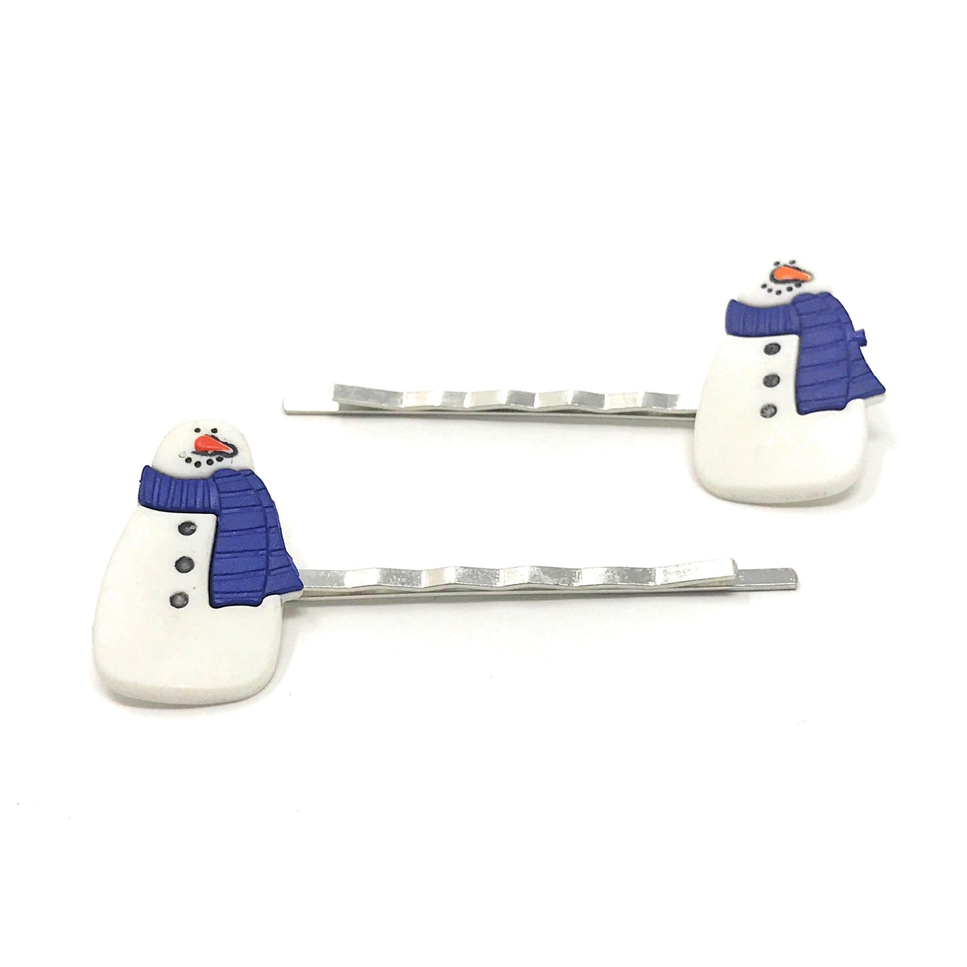 Snowman Blue Scarf Christmas Bobby Pin