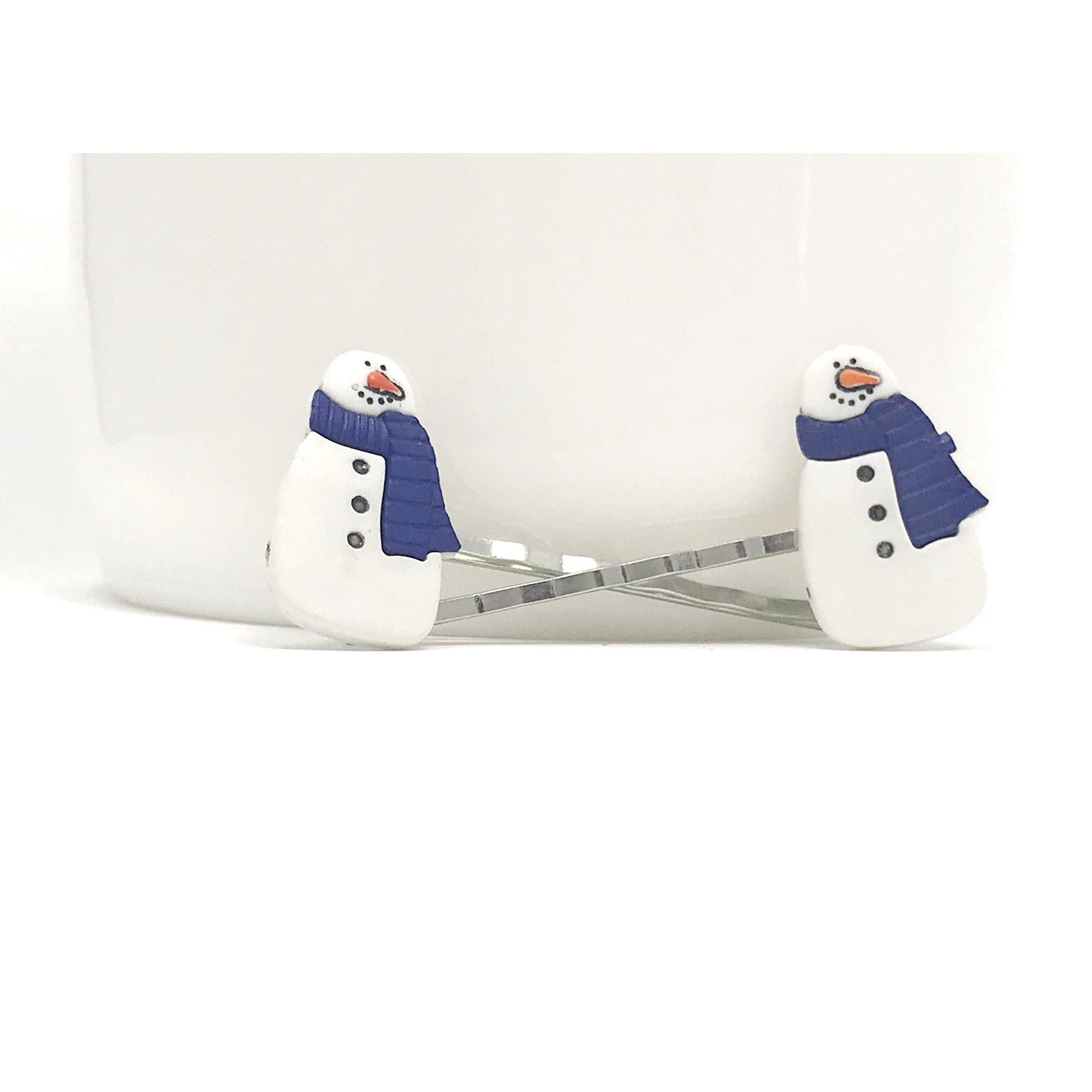 Snowman Blue Scarf Christmas Bobby Pin