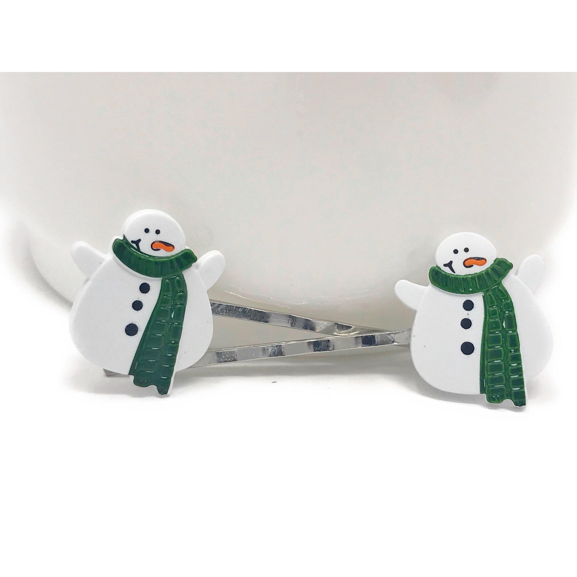 Snowman Green Scarf Christmas Bobby Pin