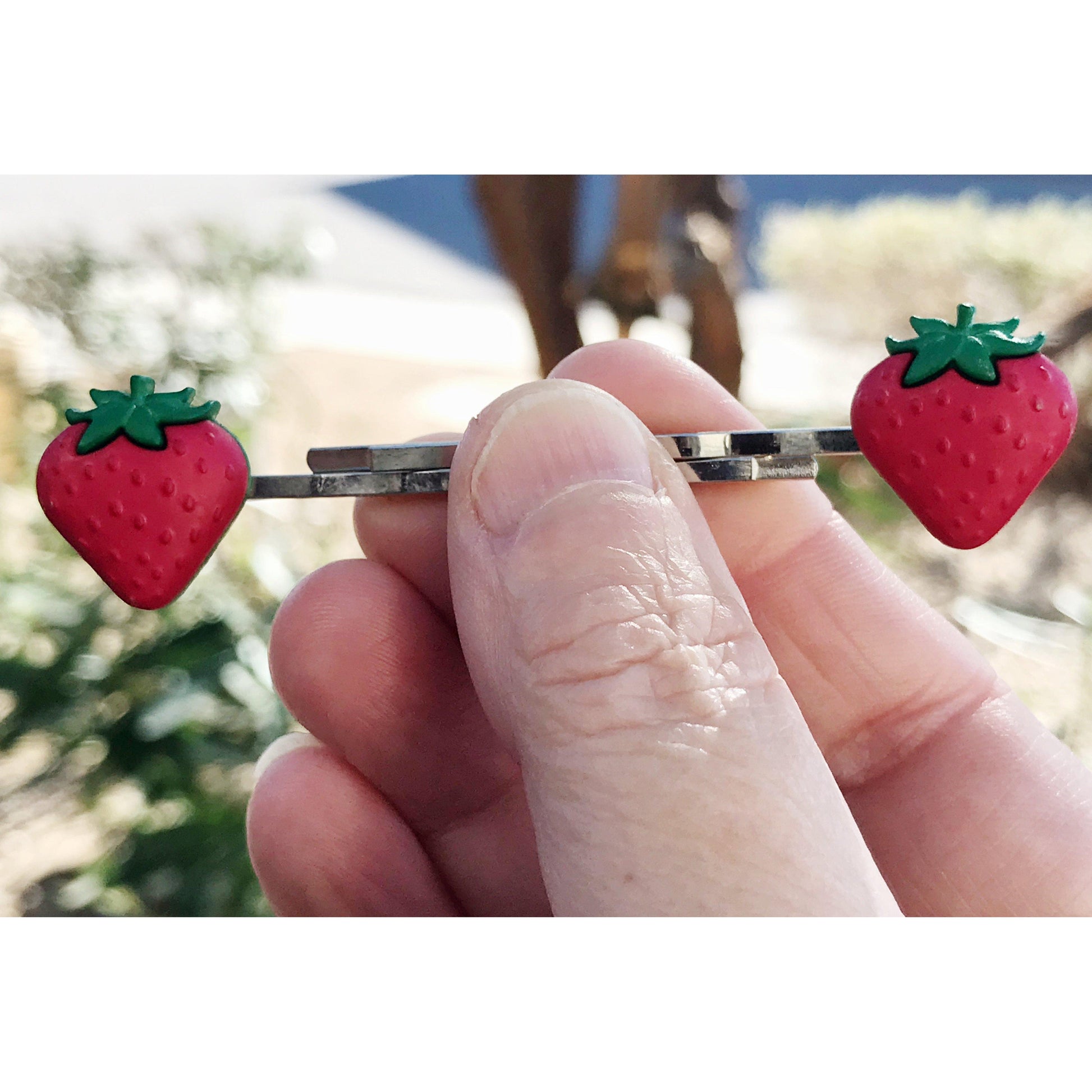 Strawberry Fruit Silver Bobby Pins - Fun & Whimsical Hair Accessories