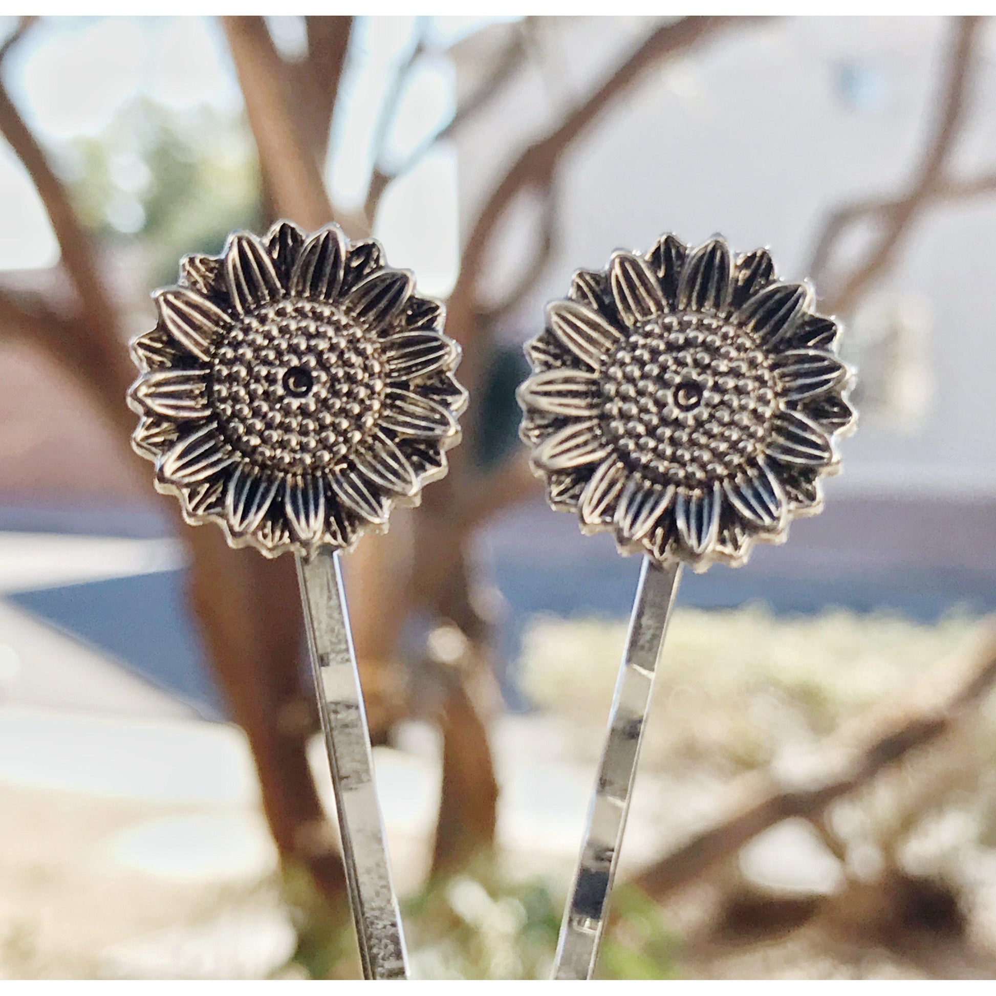 Sunflower Hair Pins, Floral Hair Pins, Wedding Hair Flowers, Womens Hair Clip, Boho Bobby Pin, Sunflower Barrette, Antiqued Silver Hair Clip