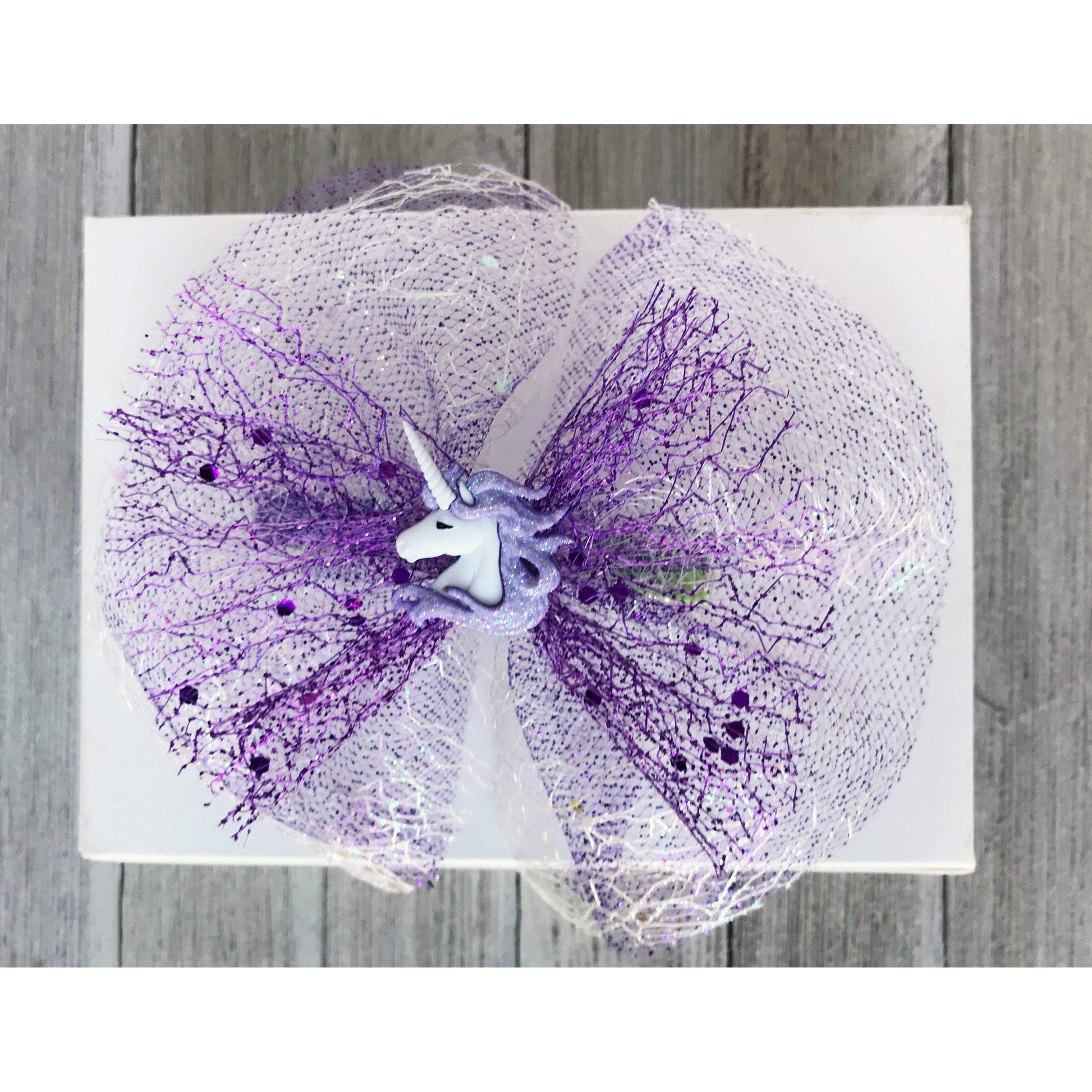 Purple Unicorn Hair Bow with Purple Glitter Tulle