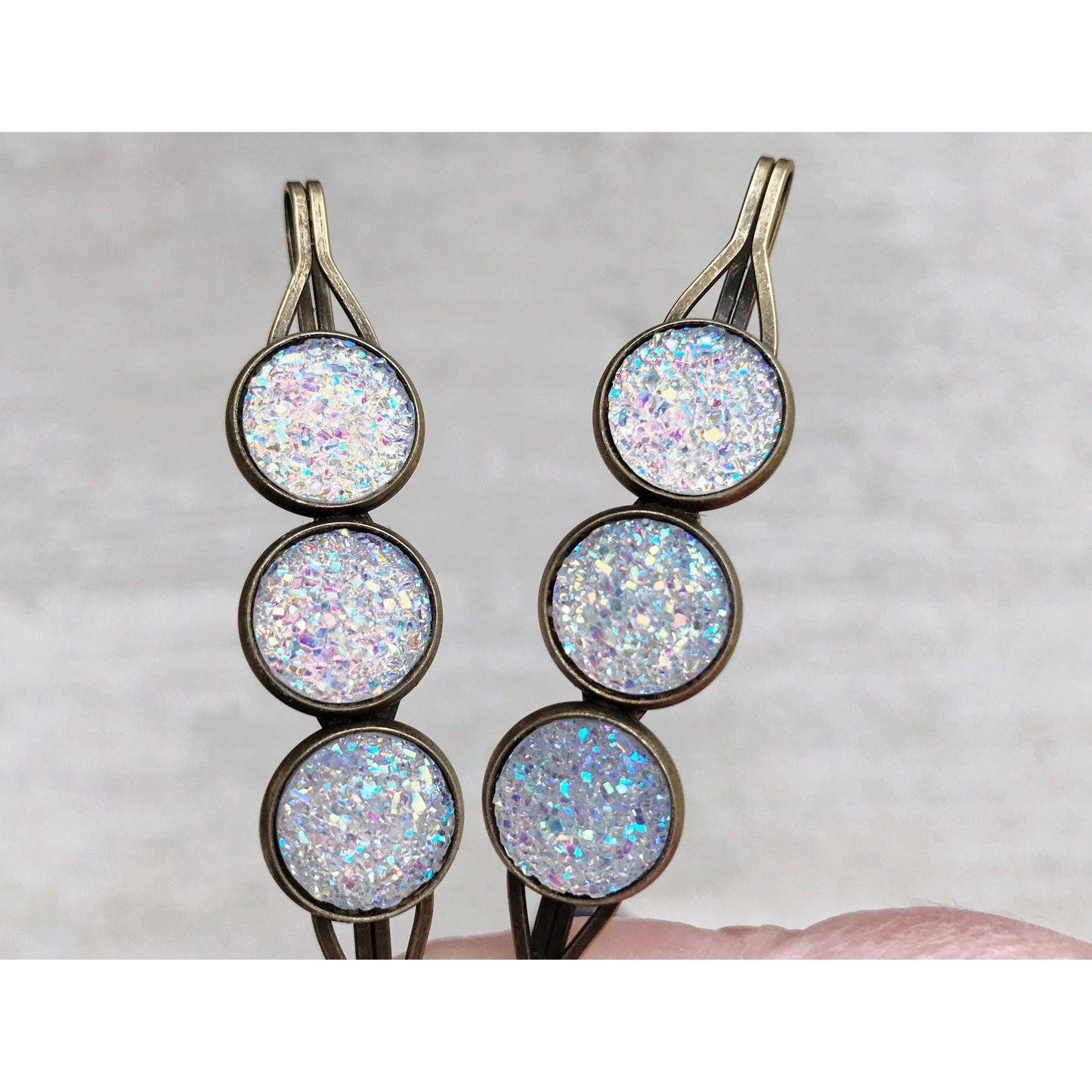 White Glitter Druzy Hair Pins: Sparkling Accessories for Elegant Hairstyles