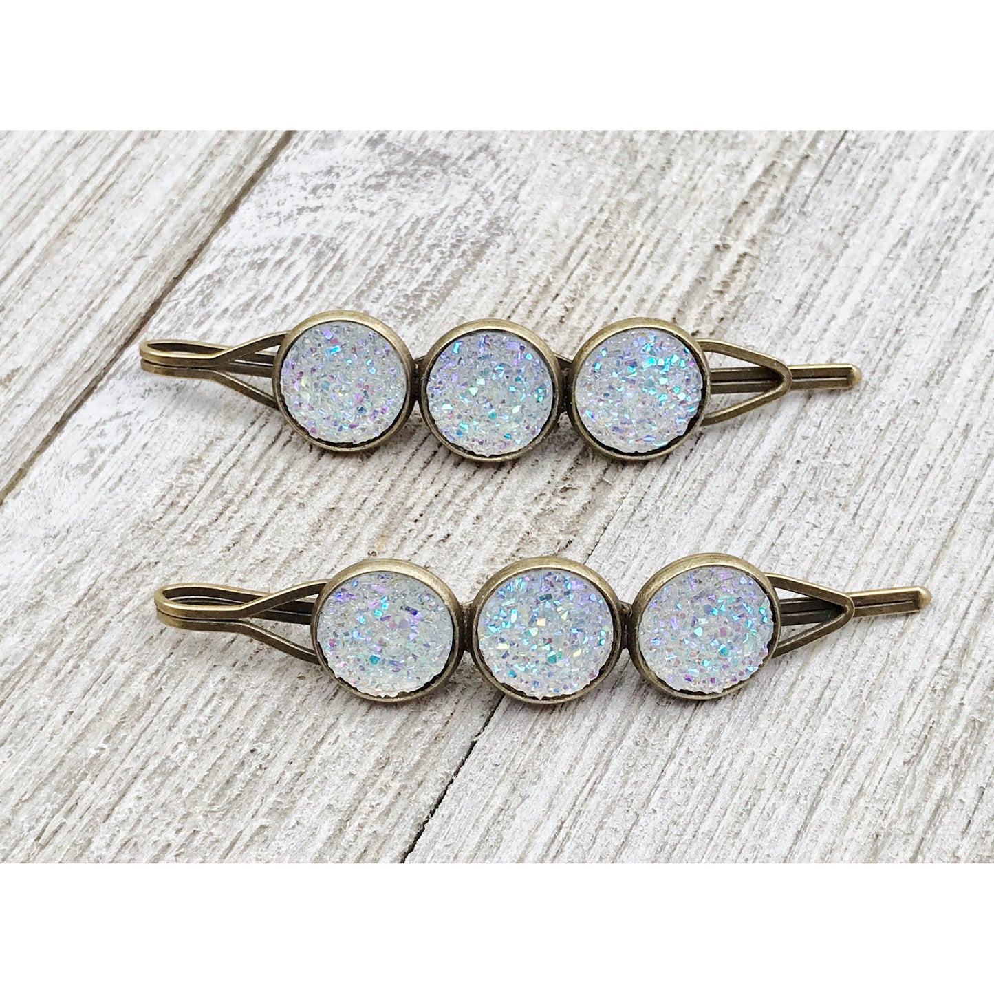 White Glitter Druzy Hair Pins: Sparkling Accessories for Elegant Hairstyles