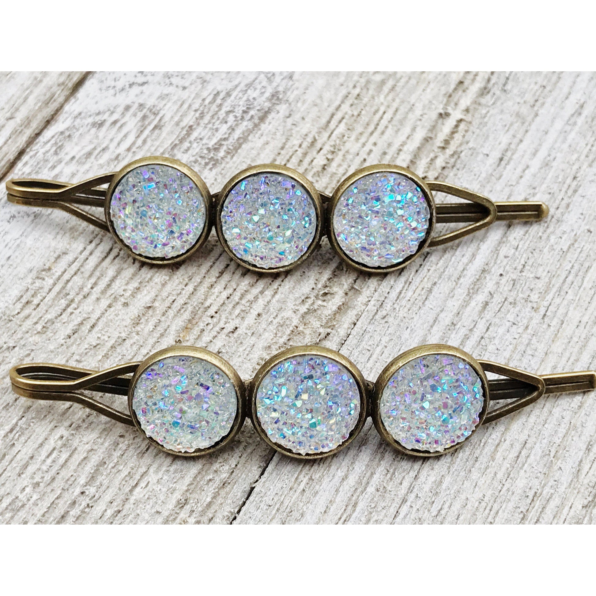 White Glitter Druzy Hair Pins: Sparkling Accessories for Elegant Hairstyles