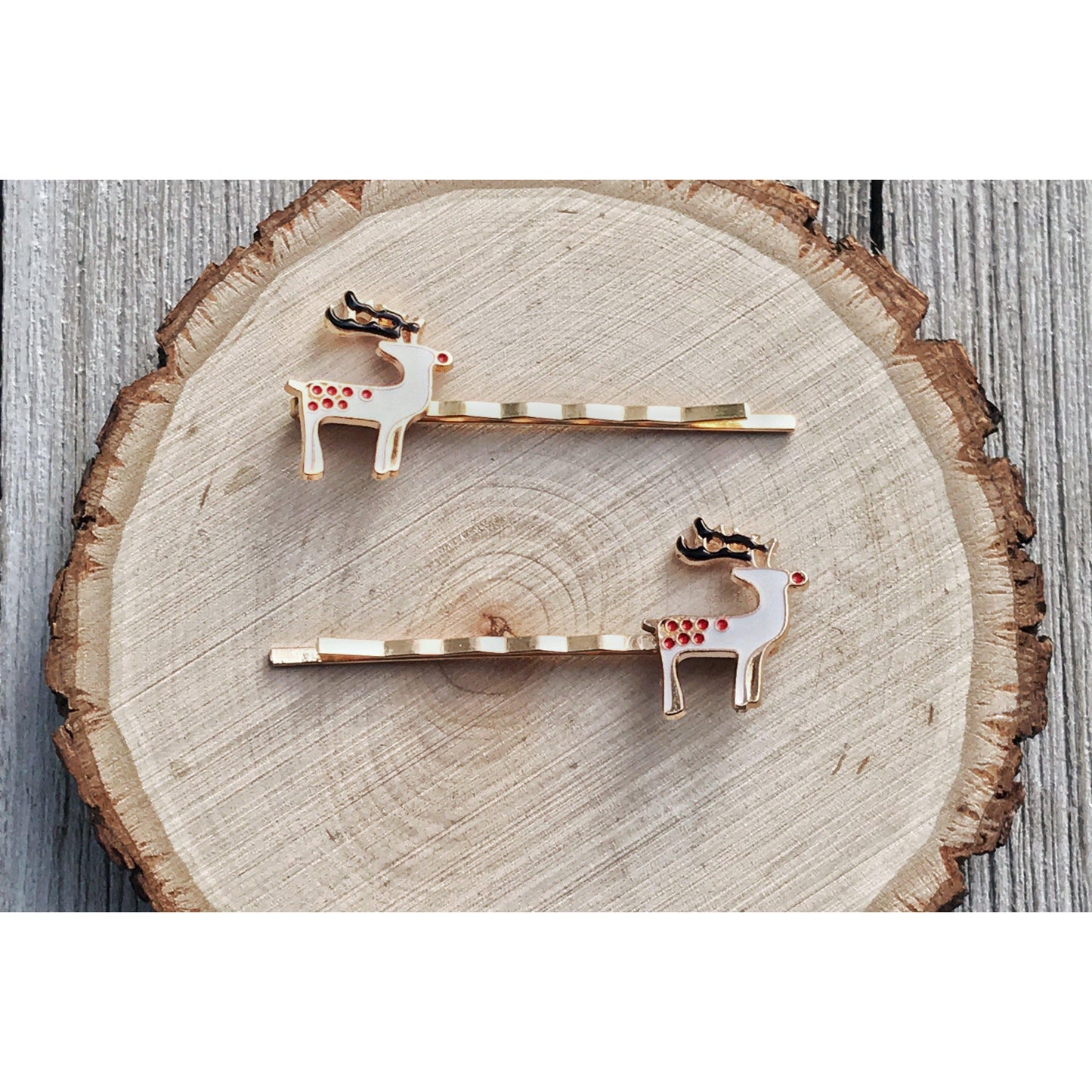 Enamel Reindeer Christmas Hair Pins - Festive Holiday Accessories